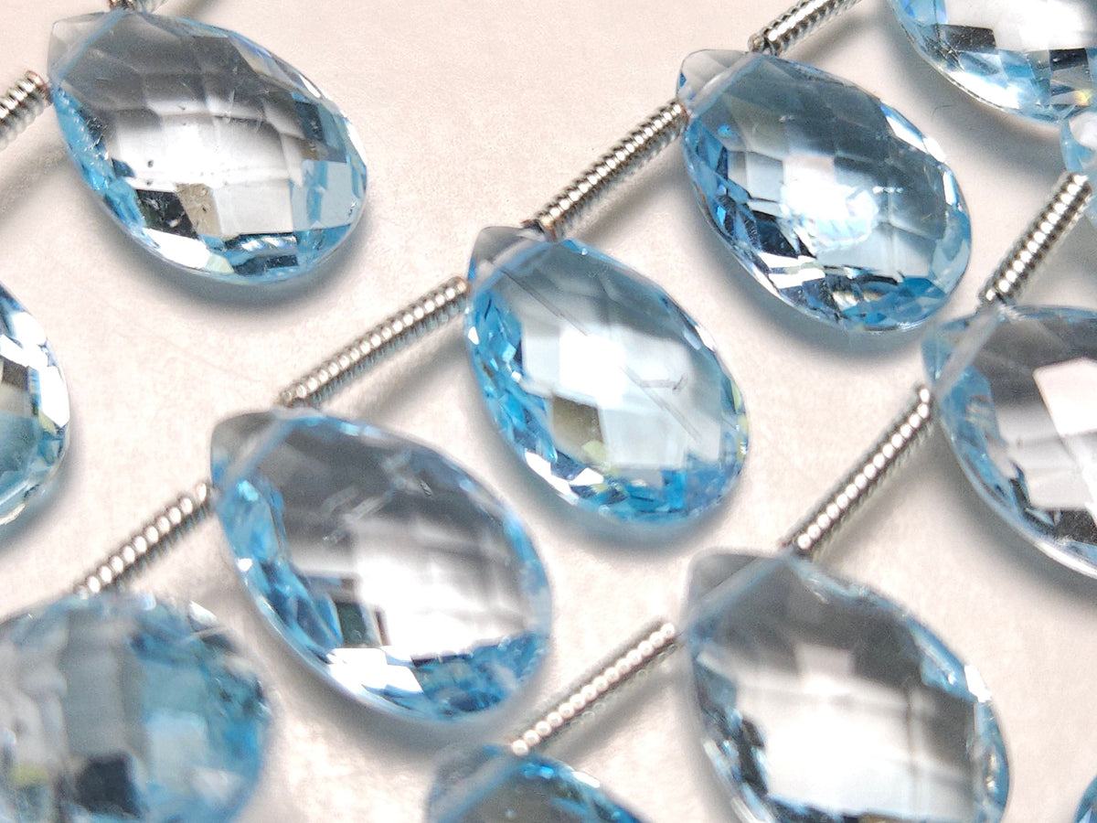 Swiss Blue Topaz Faceted Pear Drop Beads, AAA Quality 8x12mm