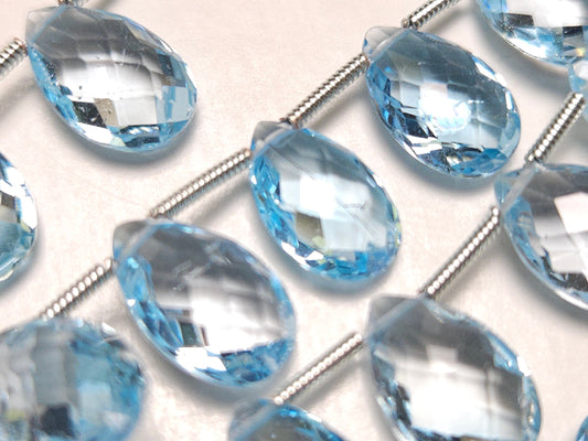 Swiss Blue Topaz Faceted Pear Drop Beads, AAA Quality 8x12mm