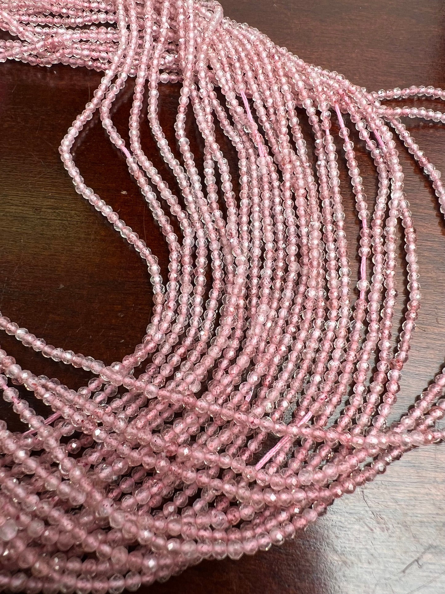 Strawberry Quartz 2mm Faceted Diamond Micro Cut Round 14.5" Strand