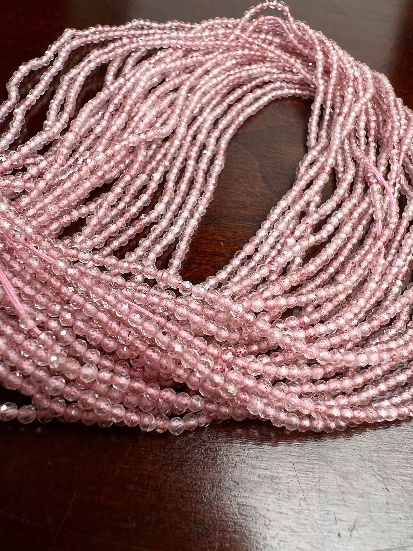 Strawberry Quartz 2mm Faceted Diamond Micro Cut Round 14.5" Strand