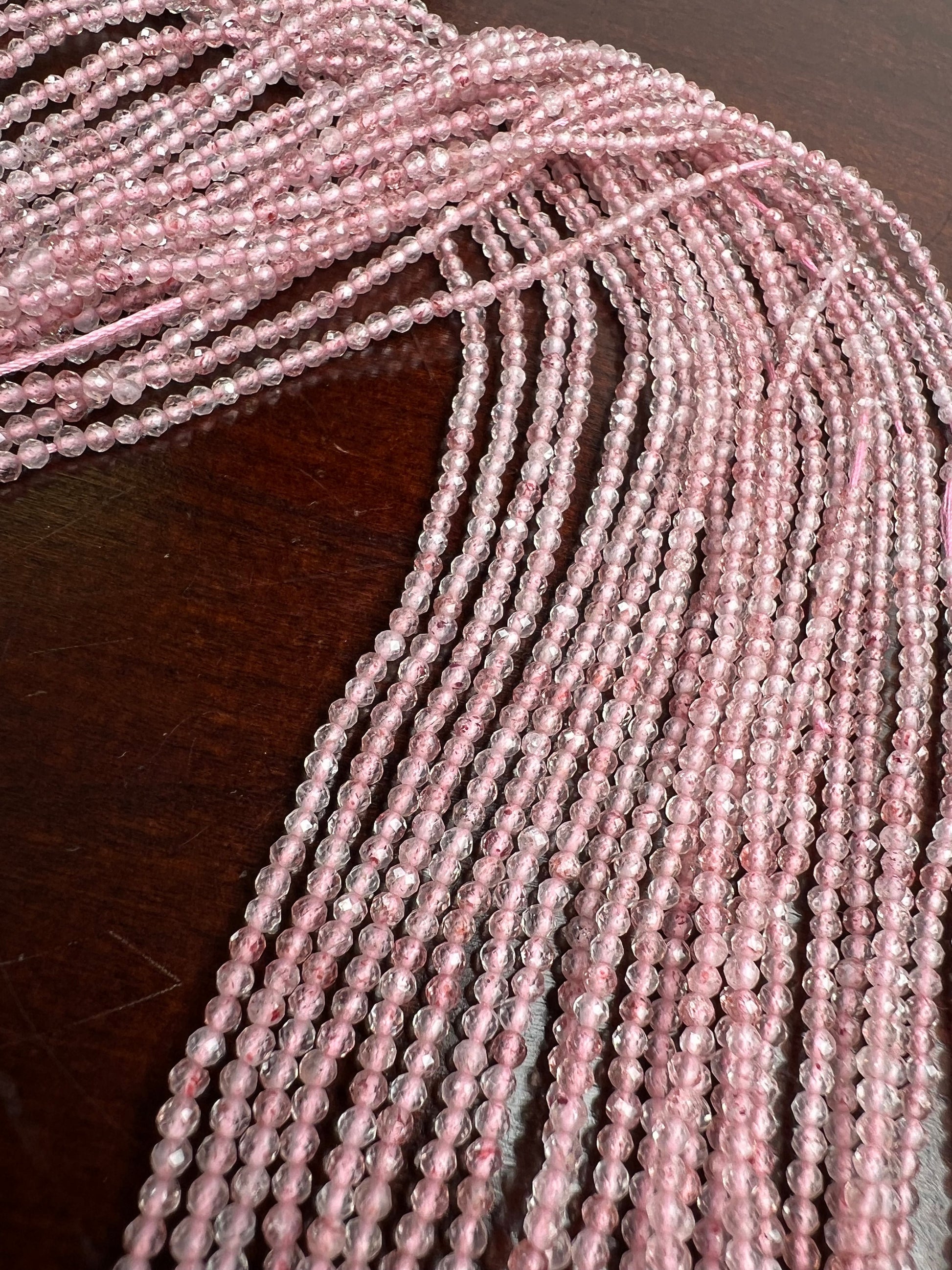 Strawberry Quartz 2mm Faceted Diamond Micro Cut Round 14.5" Strand