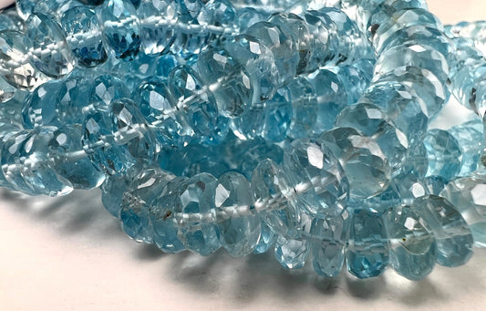 Natural Swiss Blue Topaz Faceted AAA+ Gem Quality Clear Rondelle Gemstone Jewelry Making Bead,5.5-6,7-7.5mm, 7.5-8mm,8-8.5, 8.5-9mm, 9-9.5mm