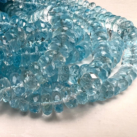 Natural Swiss Blue Topaz Faceted AAA+ Gem Quality Clear Rondelle Gemstone Jewelry Making Bead ,7-7.5mm, 7.5-8mm,8-8.5, 8.5-9mm, 9-9.5mm