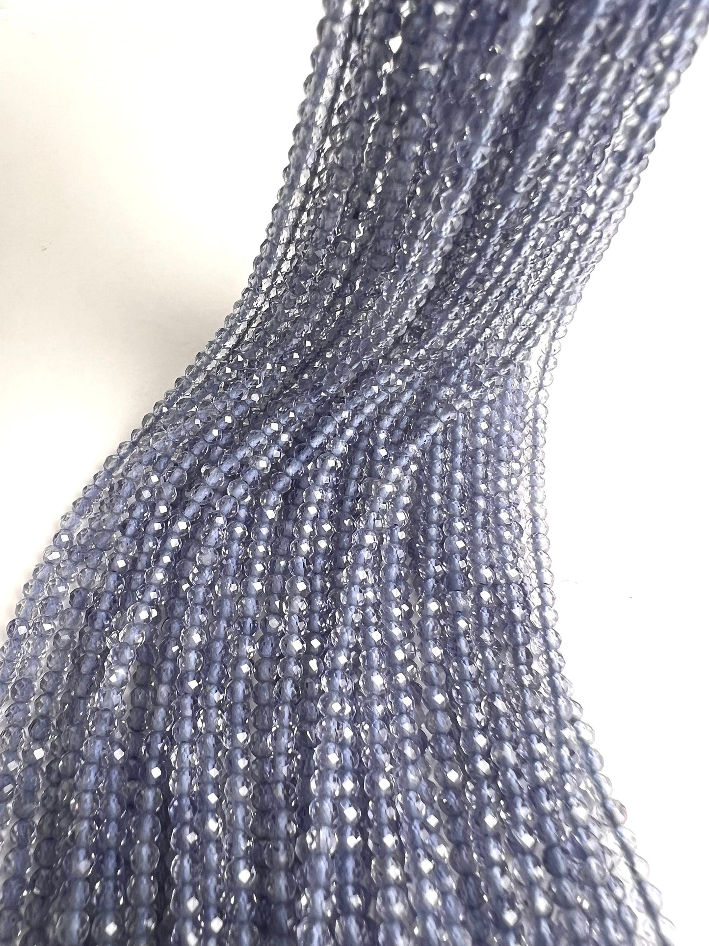 Natural Iolite 3mm Faceted Diamond Micro Cut Round Iolite rare 12" Strand.AAA clear quality gemstone beads for jewelry making.