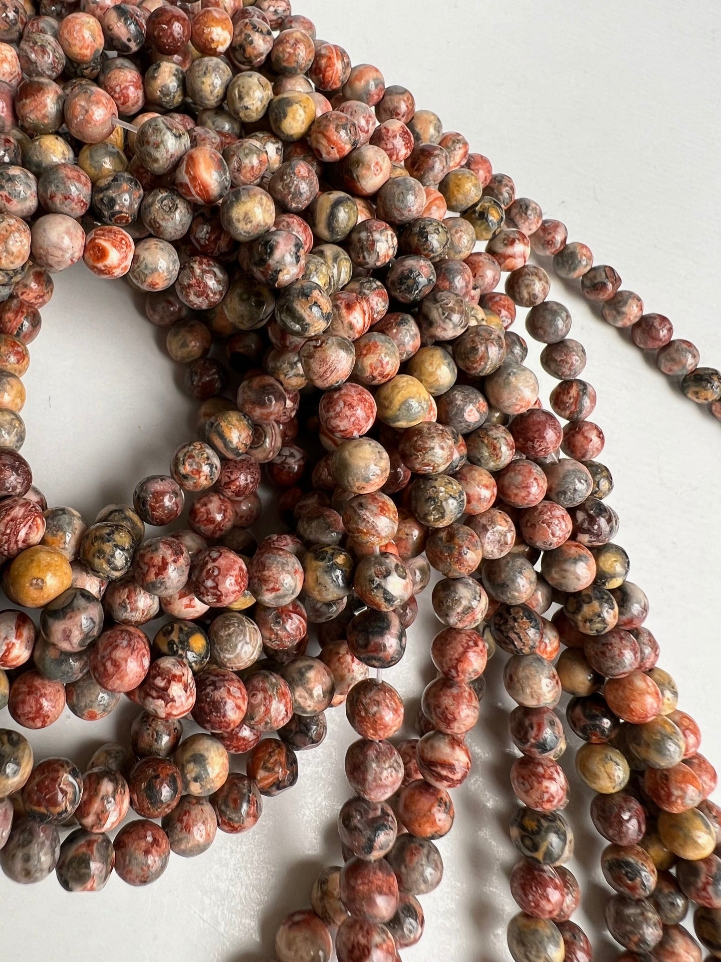 Leopard skin Jasper 4mm smooth Round Beads, Jewelry Making Gemstone Beads, Necklace, Bracelet 16" Strand. Beautiful natural pattern beads