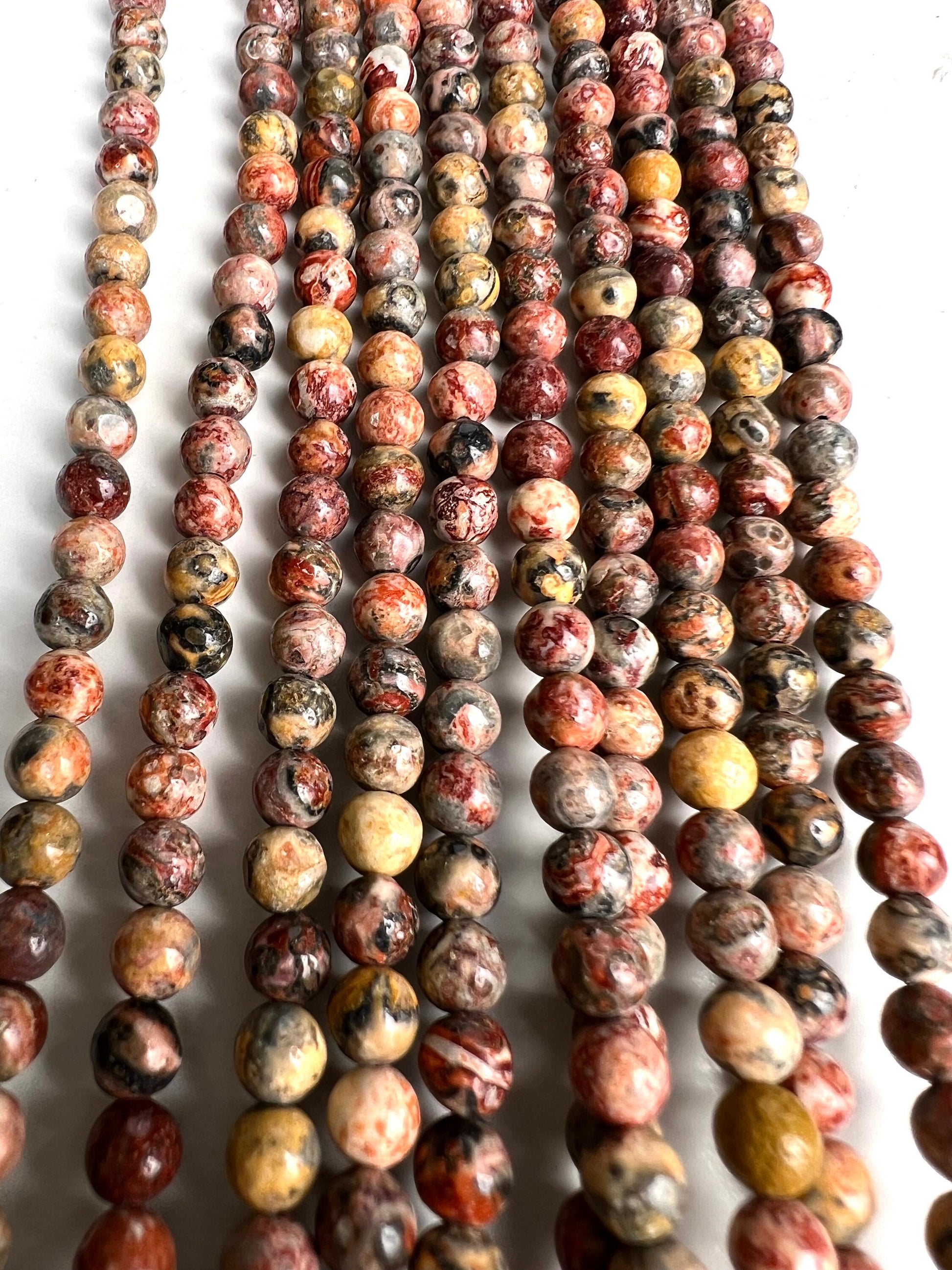 Leopard skin Jasper 4mm smooth Round Beads, Jewelry Making Gemstone Beads, Necklace, Bracelet 16" Strand. Beautiful natural pattern beads