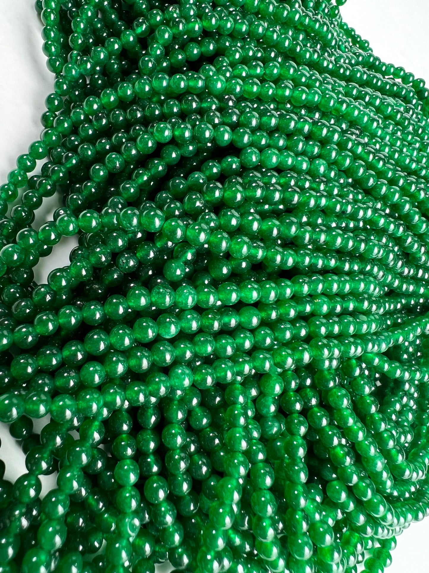 Canada jade 2, 3mm smooth round bead 15” long for jewelry making dark green gemstone.