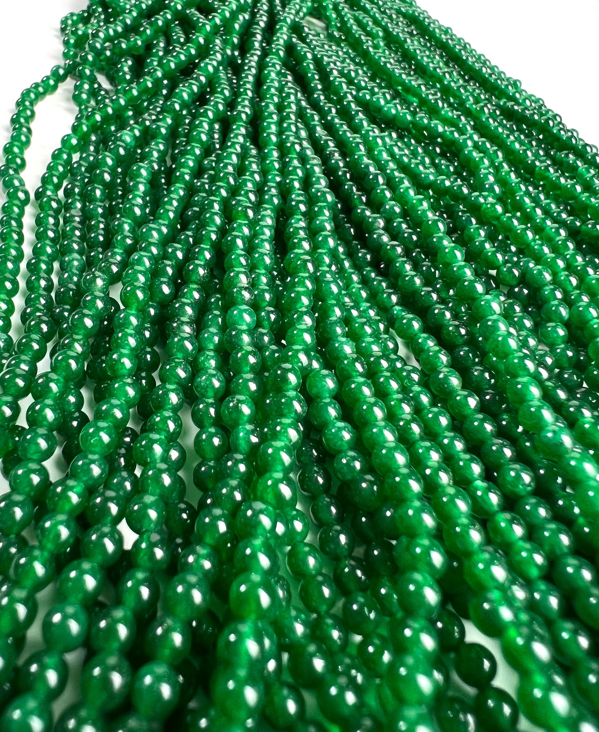 Canada jade 2, 3mm smooth round bead 15” long for jewelry making dark green gemstone.