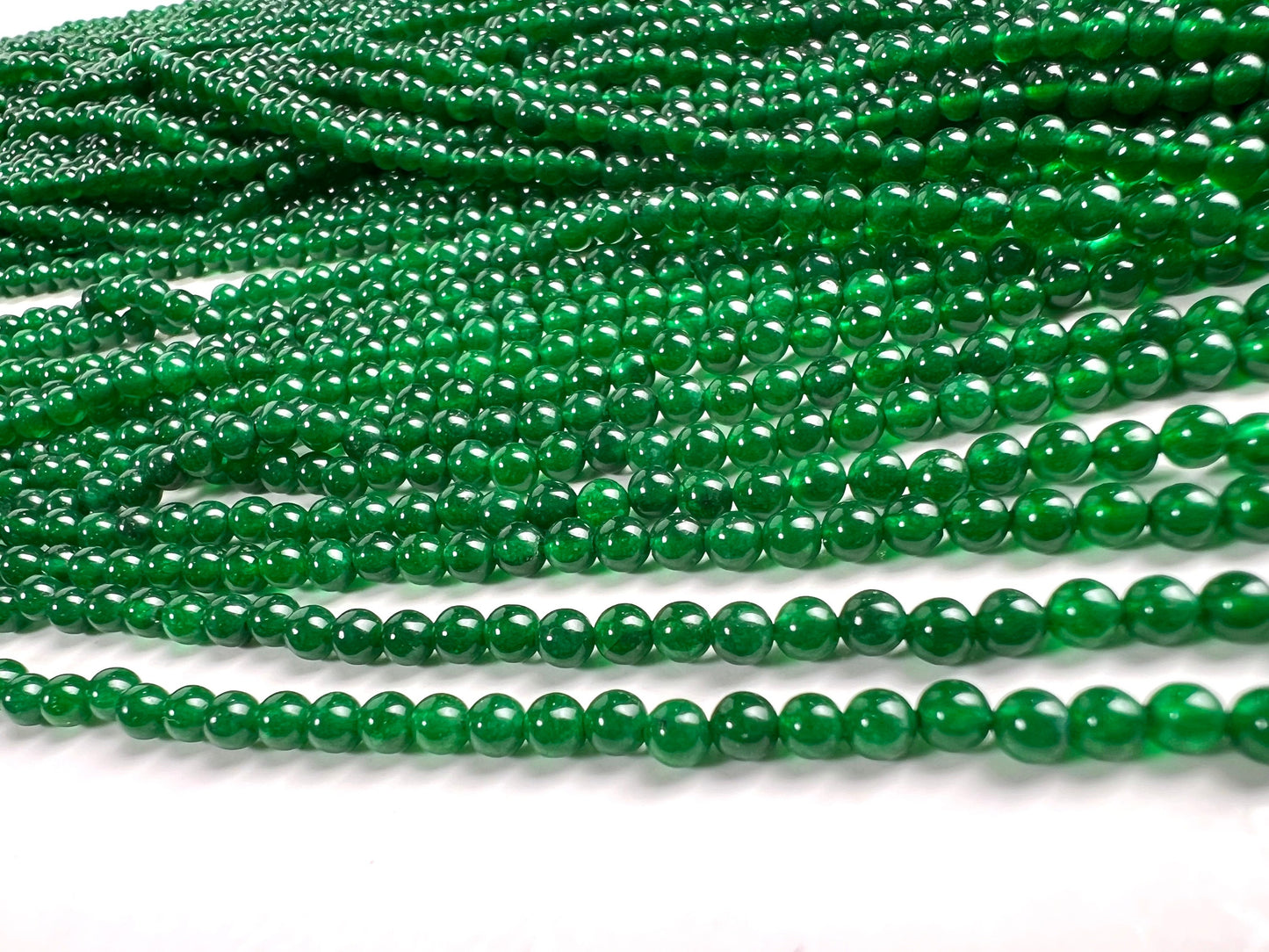 Canada jade 2, 3mm smooth round bead 15” long for jewelry making dark green gemstone.