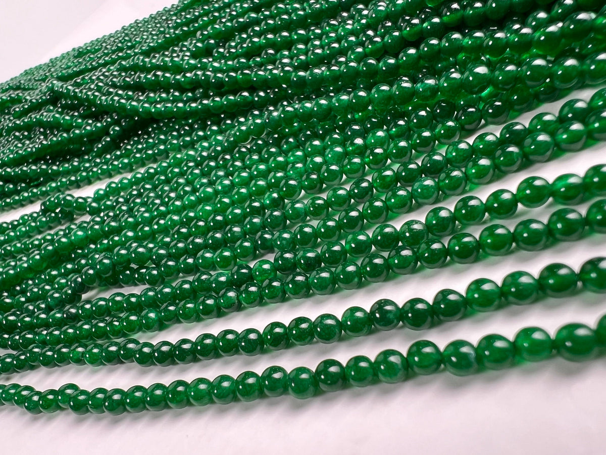 Canada jade 2, 3mm smooth round bead 15” long for jewelry making dark green gemstone beads.
