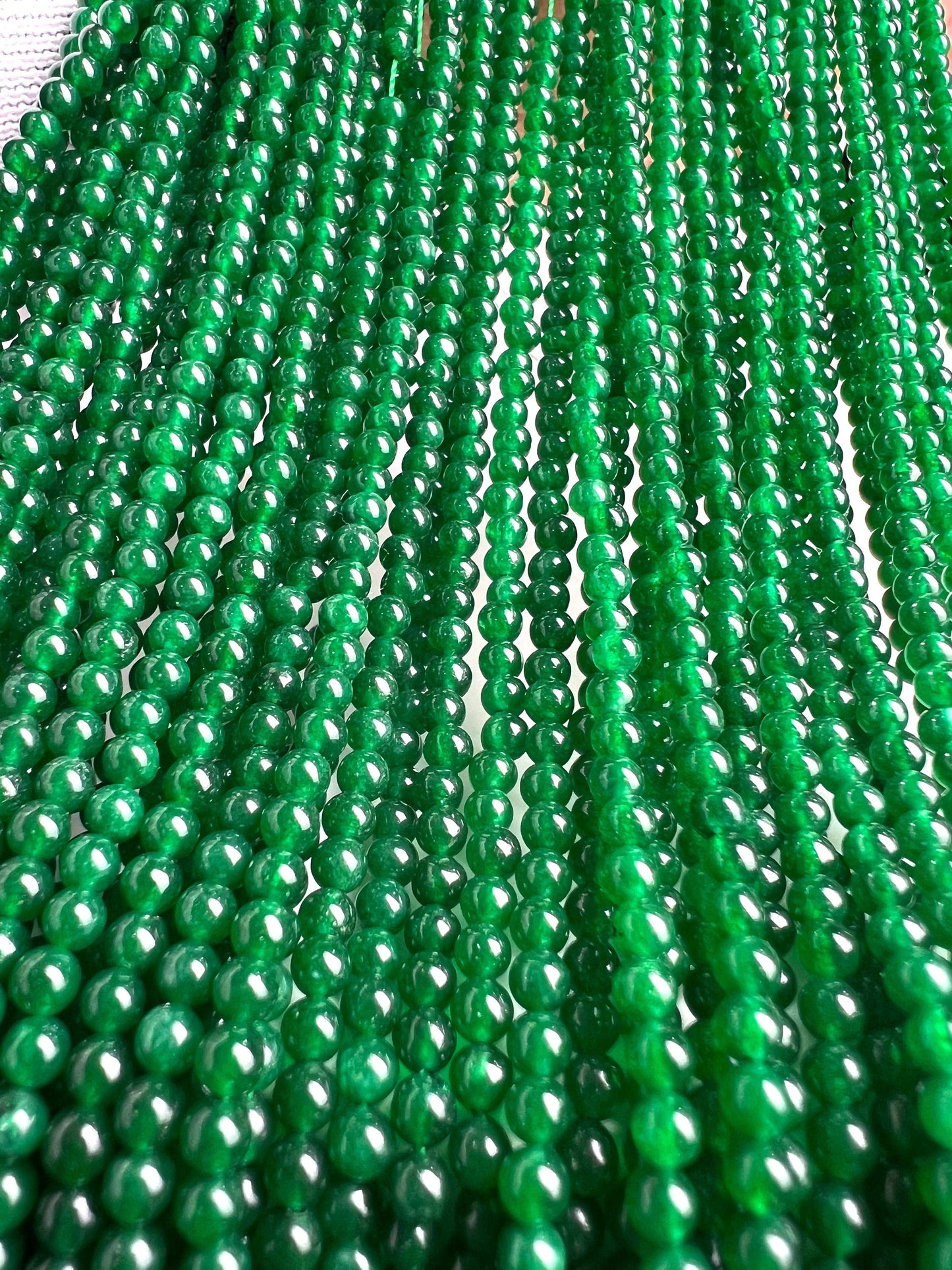 Canada jade 2, 3mm smooth round bead 15” long for jewelry making dark green gemstone.