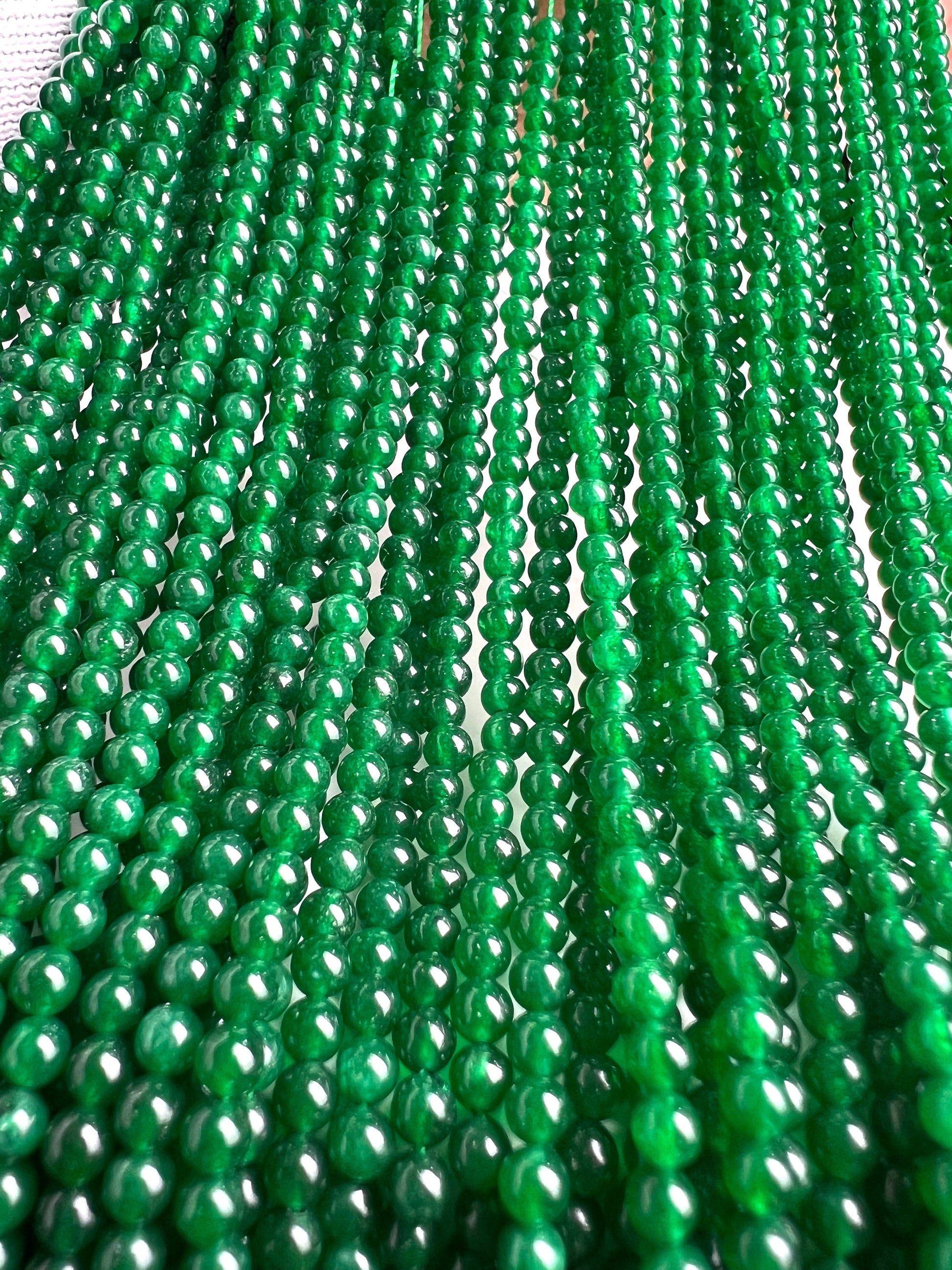 Canada jade 2, 3mm smooth round bead 15” long for jewelry making dark green gemstone.