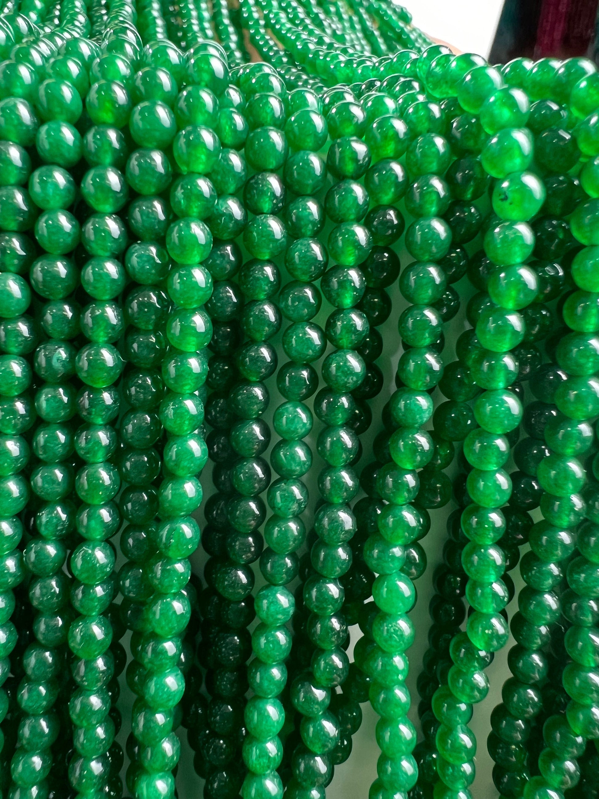 Canada jade 2, 3mm smooth round bead 15” long for jewelry making dark green gemstone.