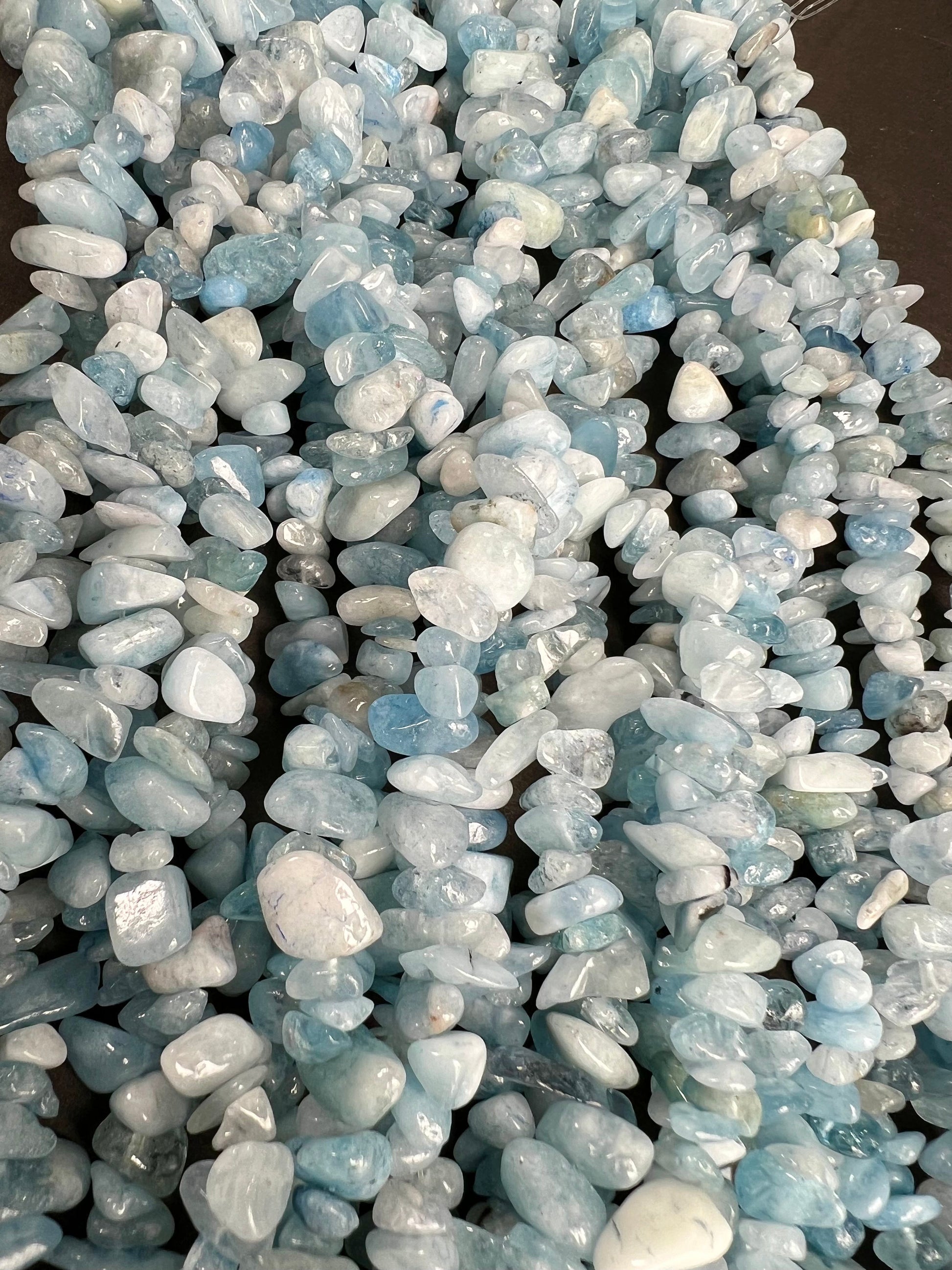 Aquamarine raw Freeform smooth nugget chip 4-8mm bead. 15” strand natural gemstone