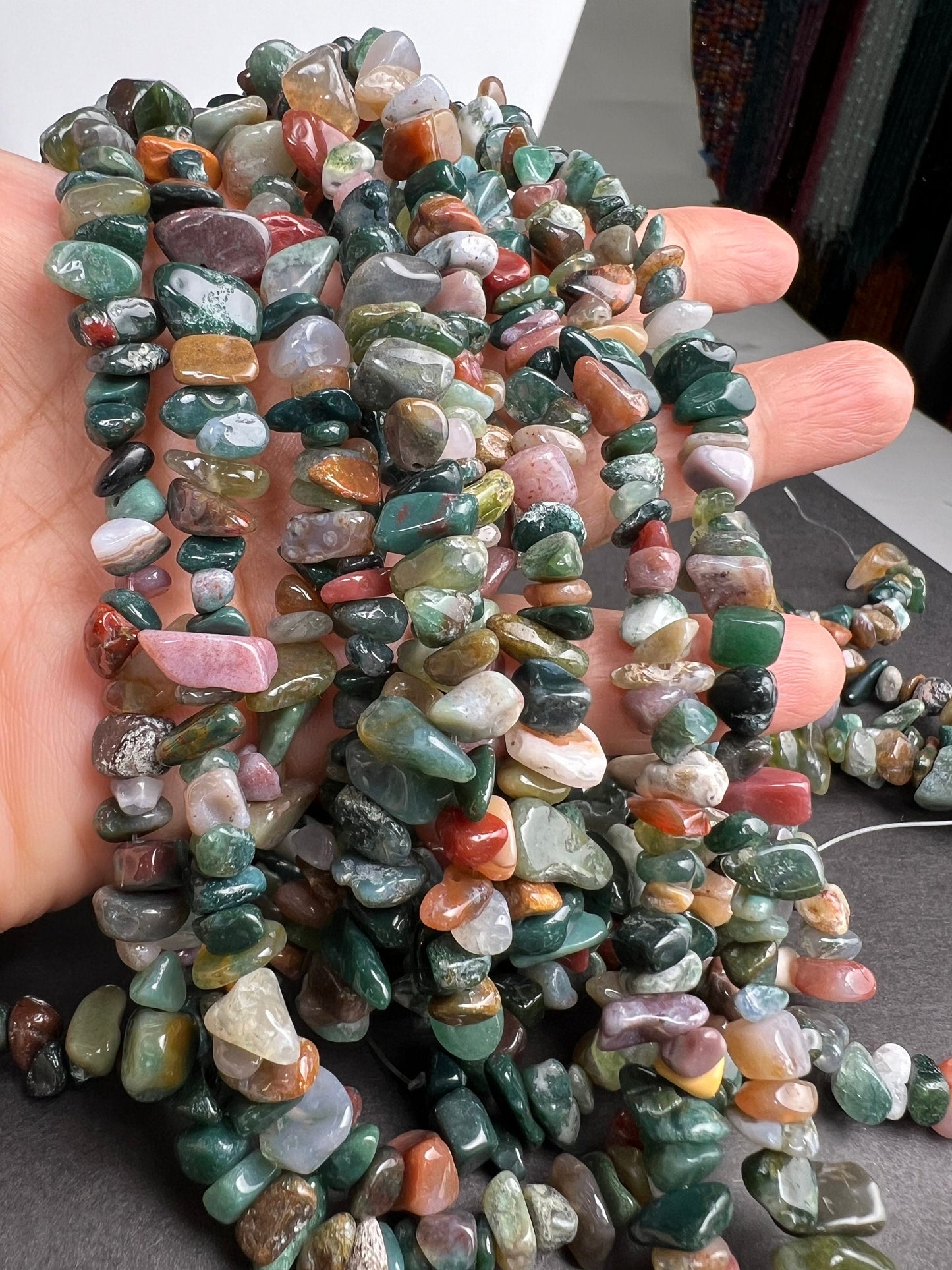 Garnet Unakite fluorite jasper sodalite rutilated quartz raw freeform nugget chip 4-8mm bead. 15” strand natural gemstone