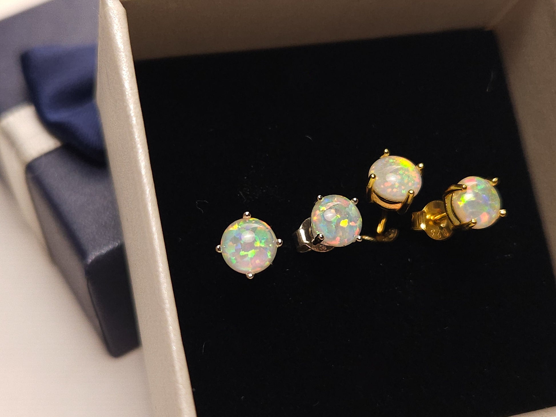 Ethiopian Fire Welo Opal 6mm Stud Earrings in Gold Vermeil, AAA Quality Fiery Welo Opal Dainty Elegant Earrings, Gift
