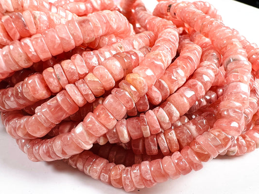 Argentina Rhodochrosite smooth heishi Roundel, Natural pink Rhodochrosite 5mm Rare Gemstone Beads, 4" or 8" or 16” Strand.