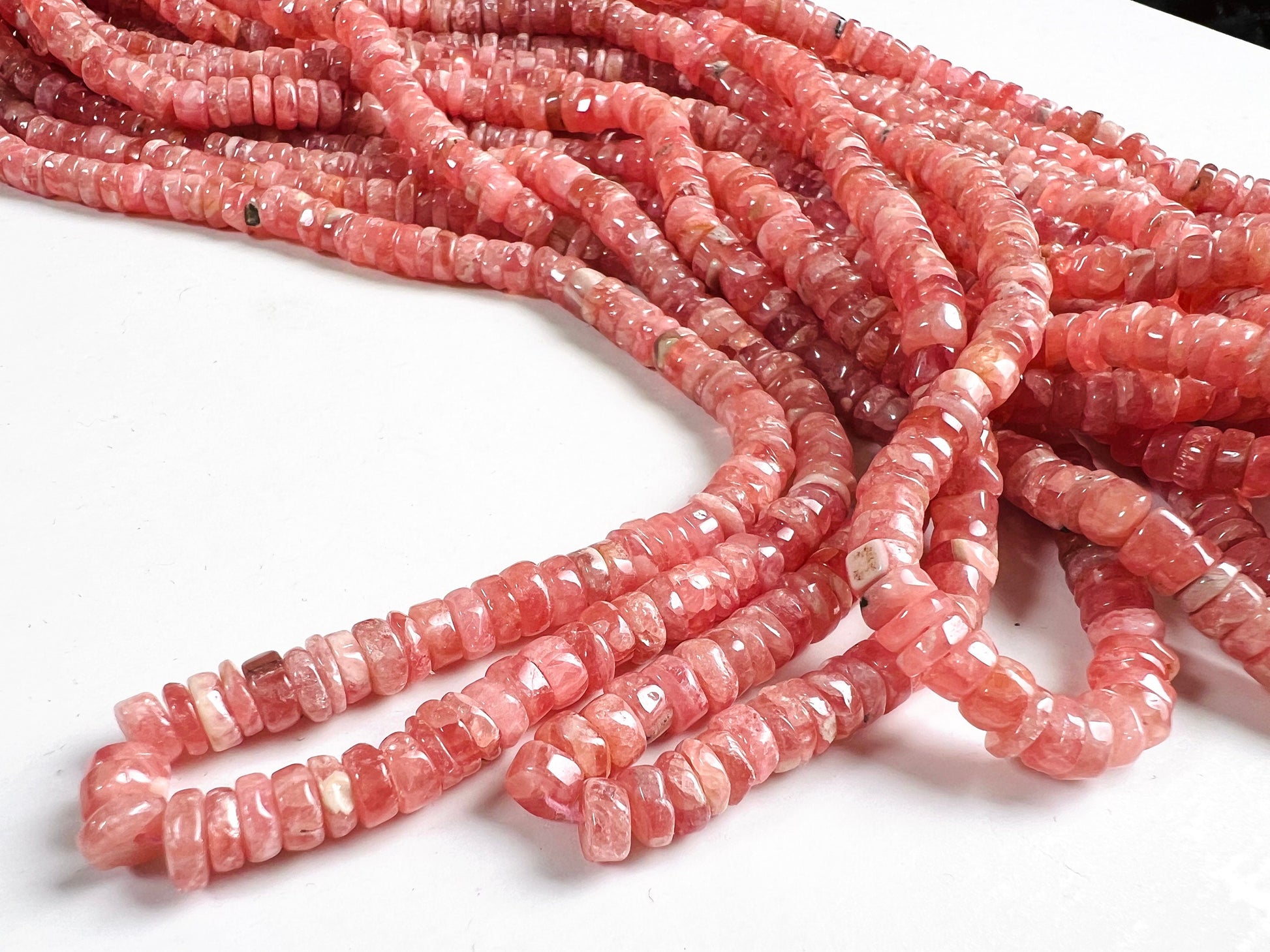 Argentina Rhodochrosite smooth heishi Roundel, Natural pink Rhodochrosite 5mm Rare Gemstone Beads, 4" or 8" or 16” Strand.