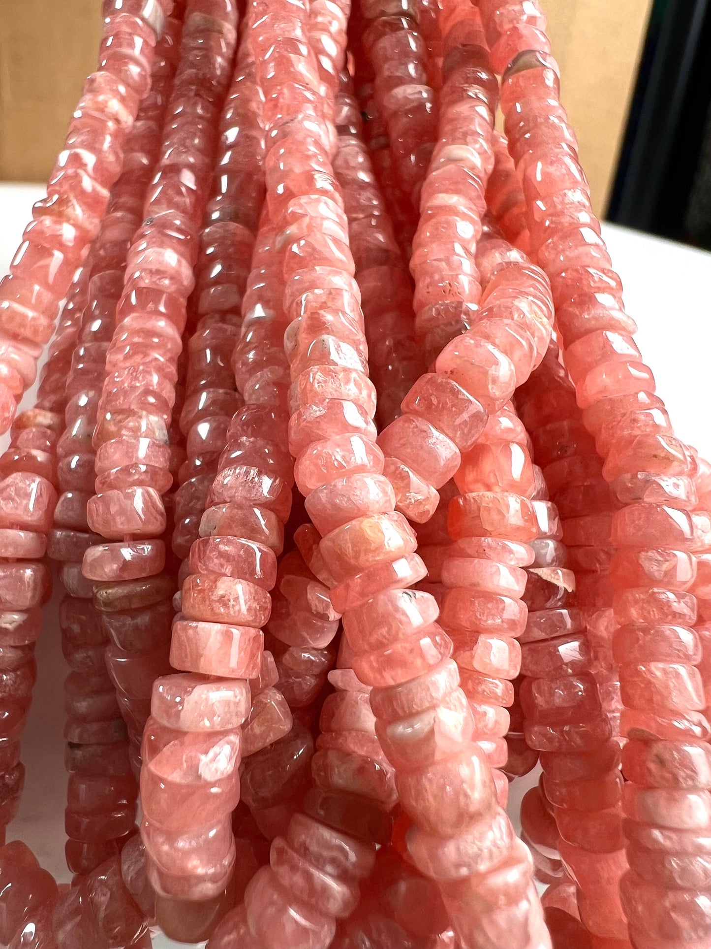 Argentina Rhodochrosite smooth heishi Roundel, Natural pink Rhodochrosite 5mm Rare Gemstone Beads, 4" or 8" or 16” Strand.