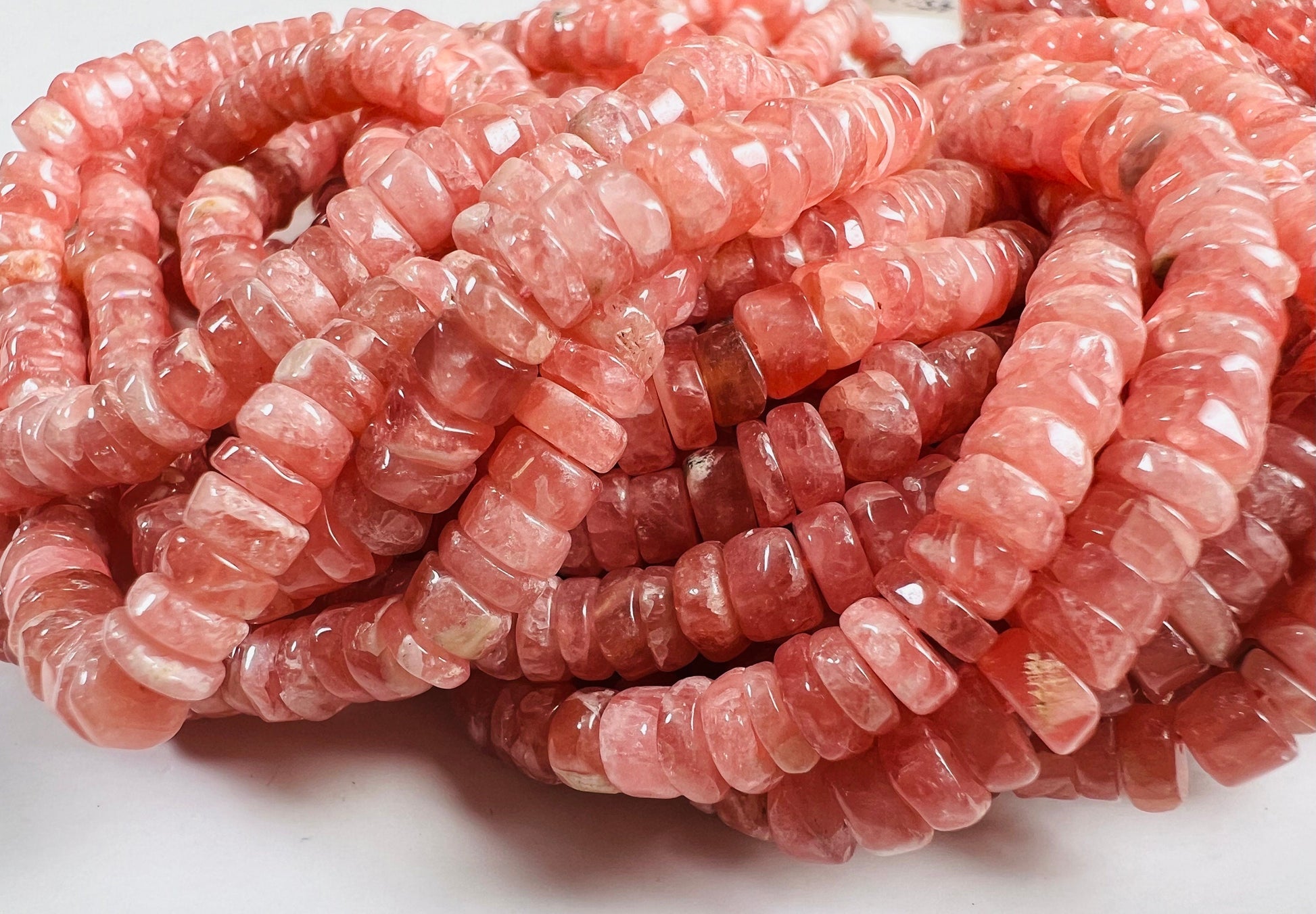 Argentina Rhodochrosite smooth heishi Roundel, Natural pink Rhodochrosite 5mm Rare Gemstone Beads, 4" or 8" or 16” Strand.