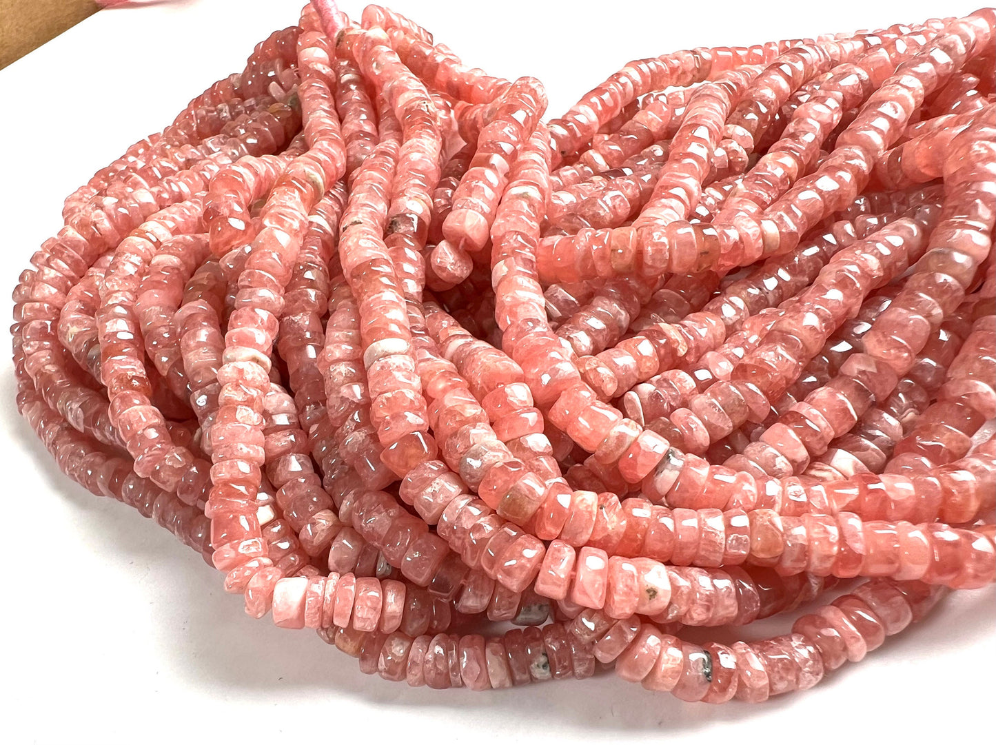 Argentina Rhodochrosite smooth heishi Roundel, Natural pink Rhodochrosite 5mm Rare Gemstone Beads, 4" or 8" or 16” Strand.