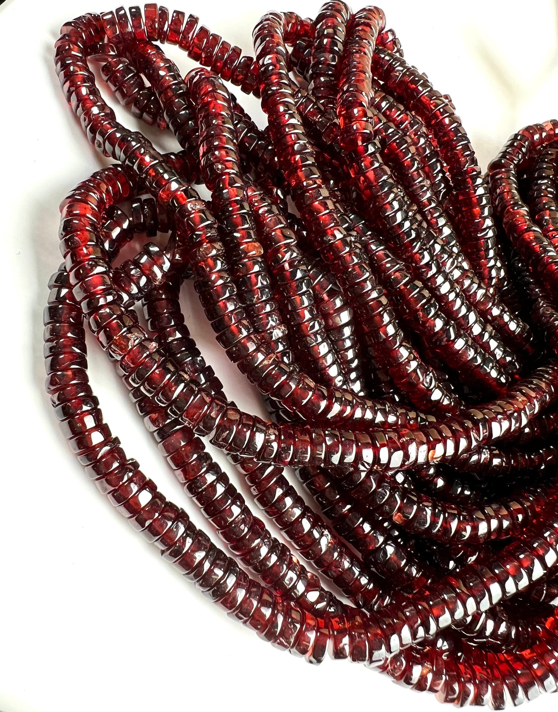 Mozambique Garnet smooth heishi tyre bead, Merlot Dark Red 5.5-6mm Jewelry Making Gemstone Beads, Heavy Weight Gemstone 7.5”,14” strand