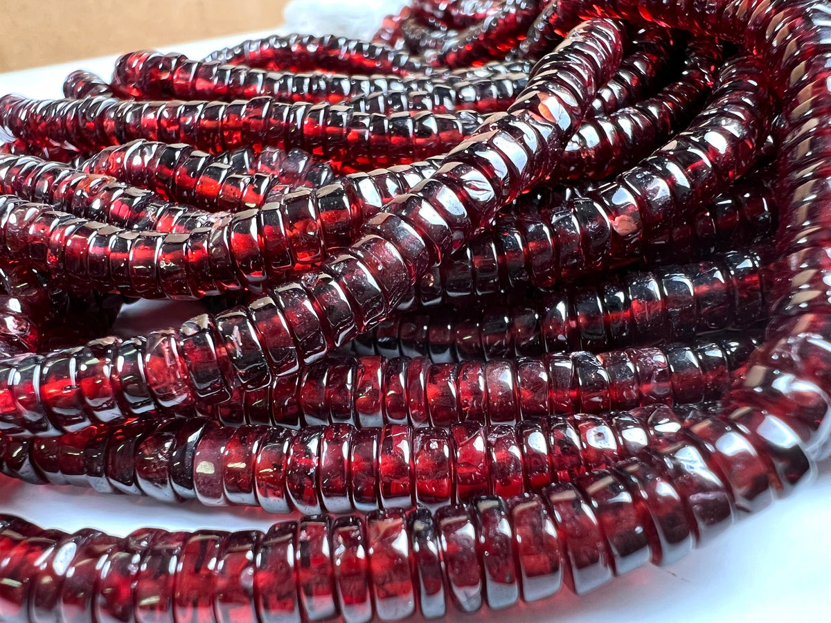 Mozambique Garnet smooth heishi roundel bead, Merlot Dark Red 5.5-6mm Jewelry Making Gemstone Beads, Heavy Weight Gemstone 7”, 14” strand
