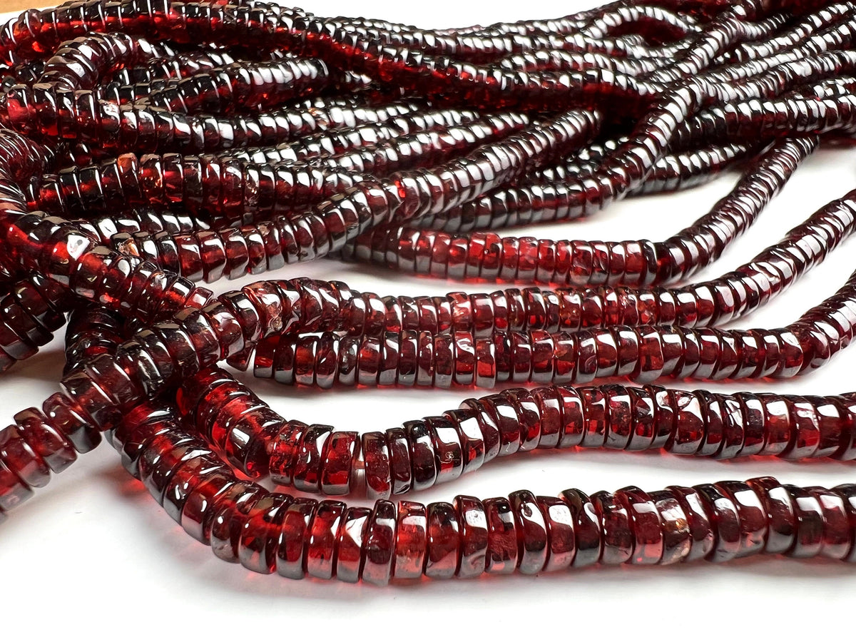 Mozambique Garnet smooth heishi roundel bead, Merlot Dark Red 5.5-6mm Jewelry Making Gemstone Beads, Heavy Weight Gemstone 7”, 14” strand