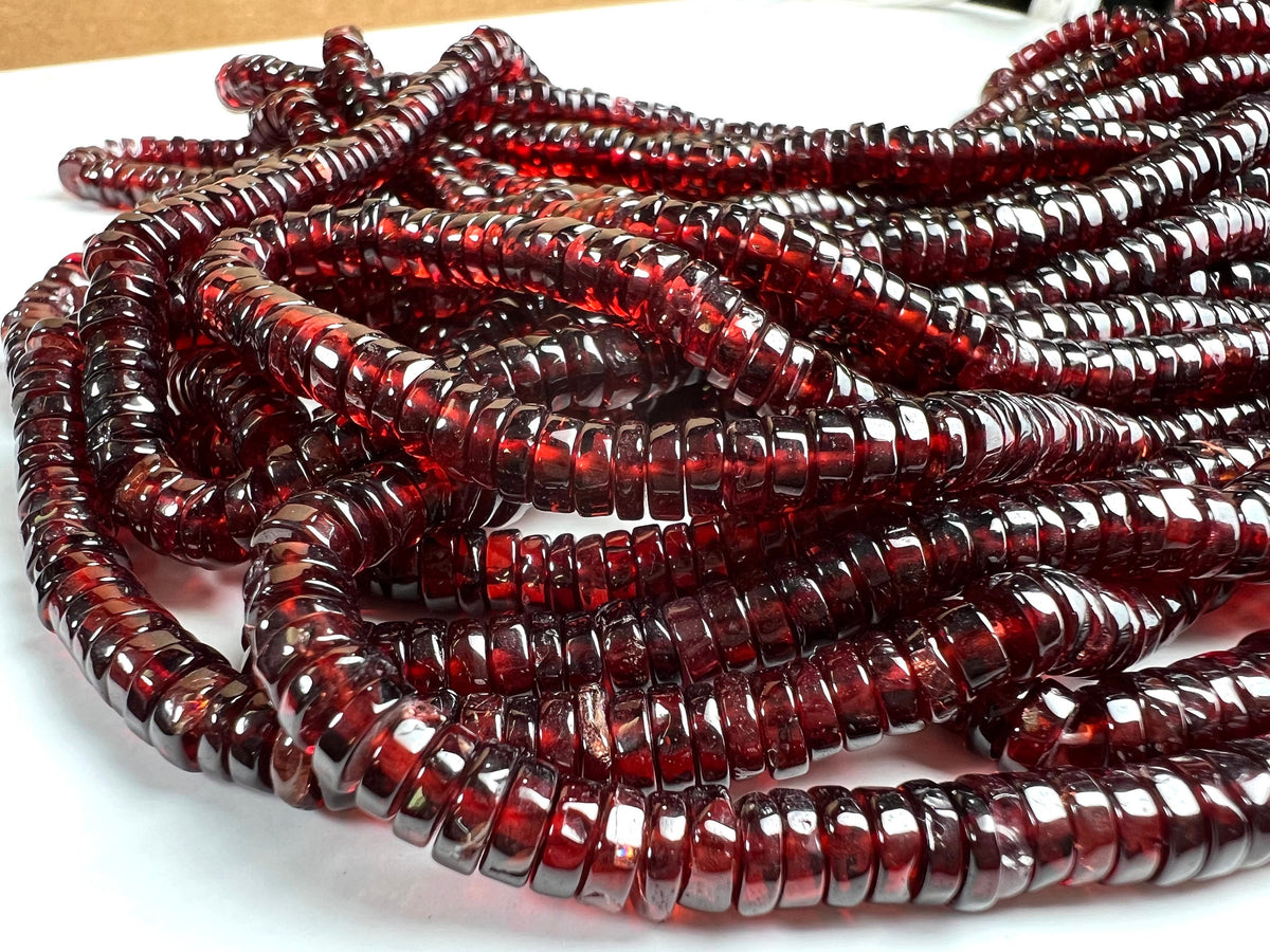 Mozambique Garnet smooth heishi roundel bead, Merlot Dark Red 5.5-6mm Jewelry Making Gemstone Beads, Heavy Weight Gemstone 7”, 14” strand