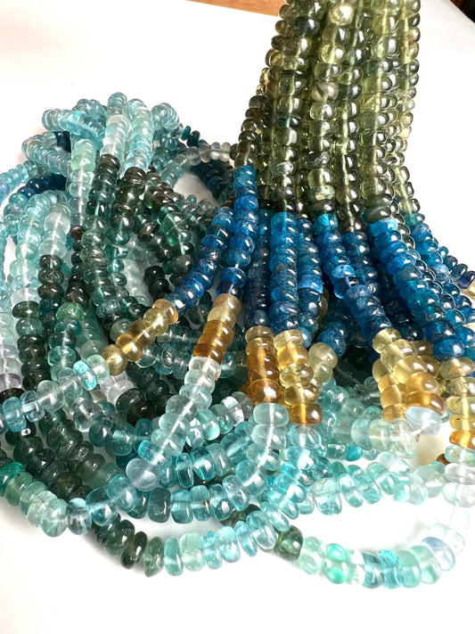 Natural Apatite blue green shaded 4.5-5mm smooth roundel beads for jewelry making roundel beads 8",16" strand