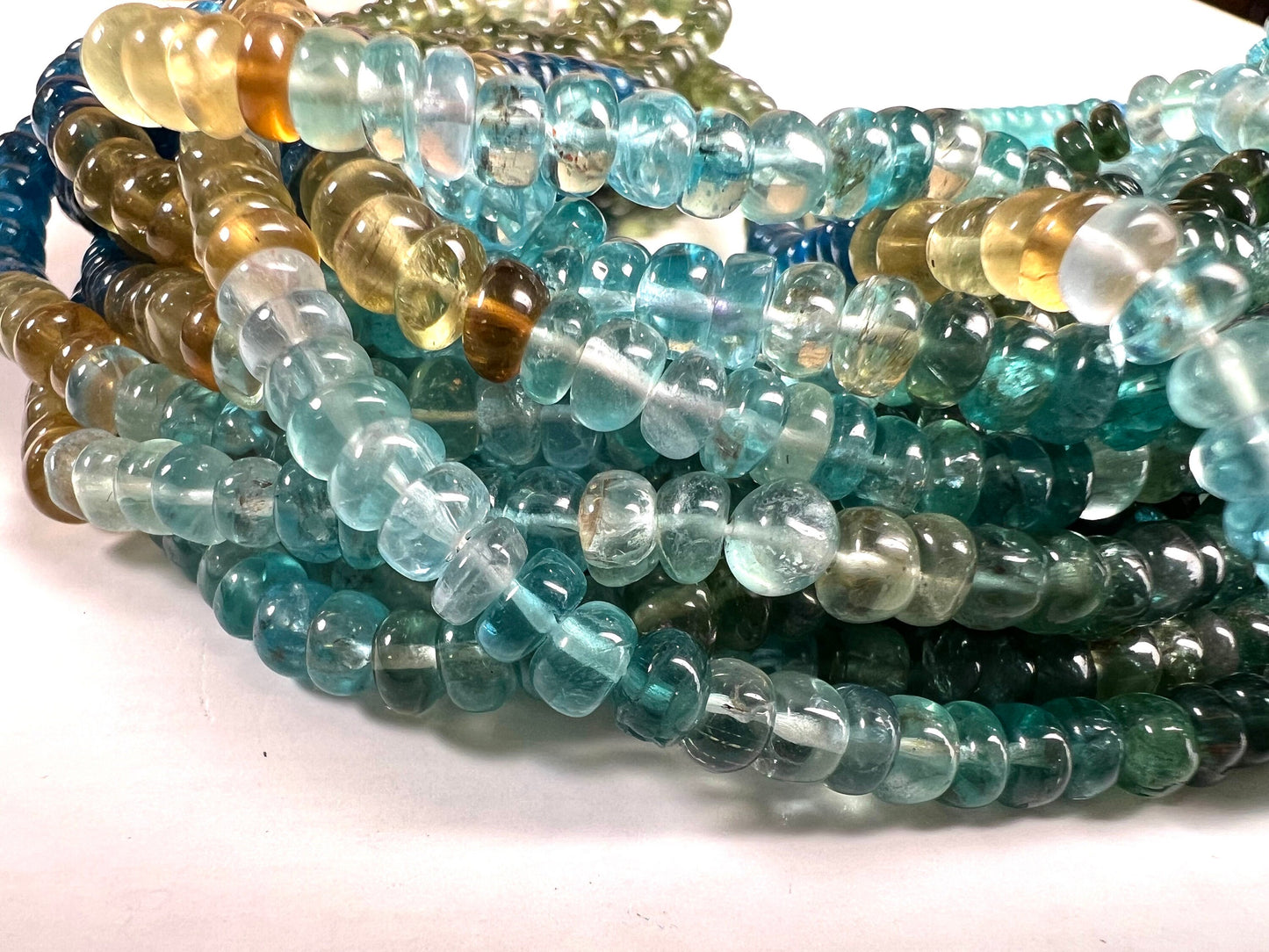 Natural Apatite blue green shaded 4.5-5mm smooth roundel beads for jewelry making roundel beads 8",16" strand