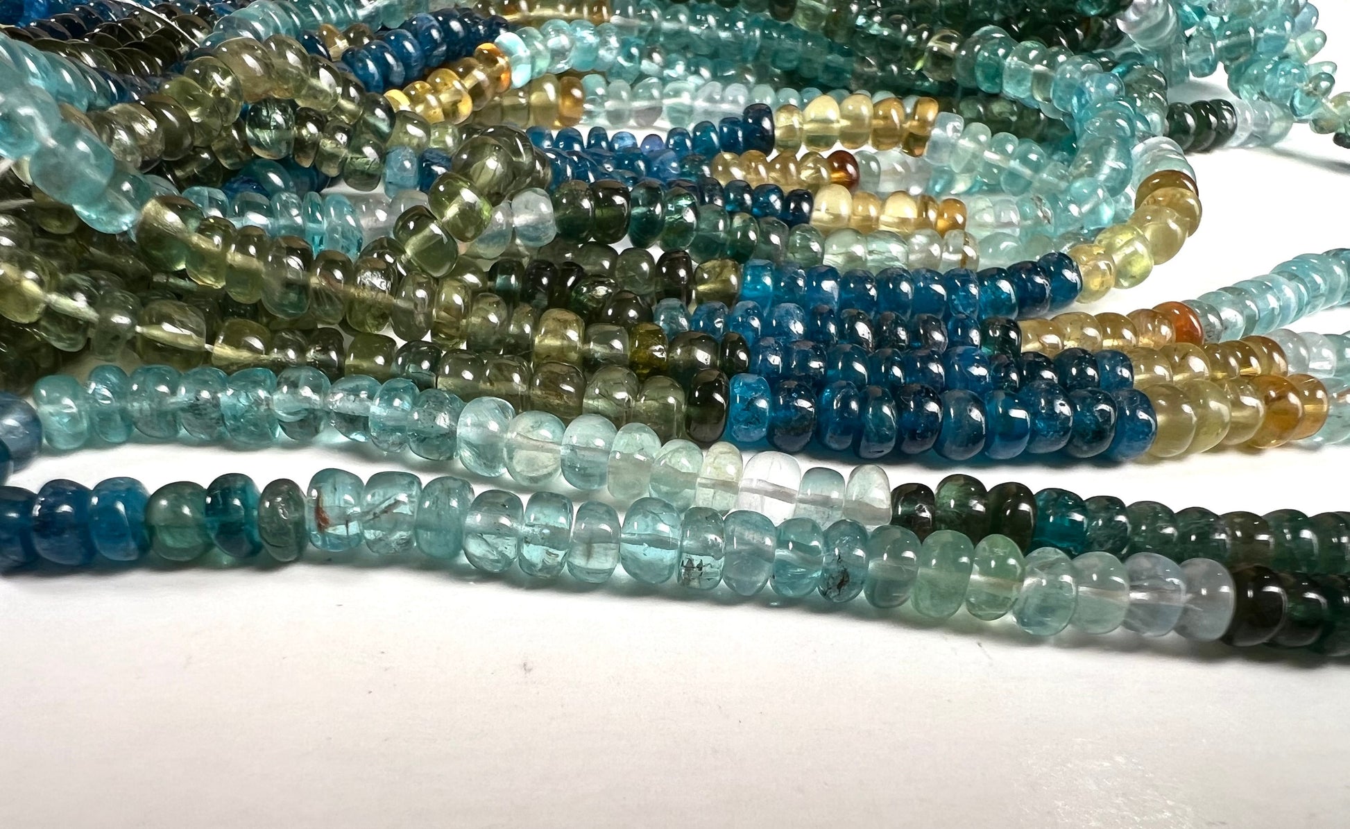 Natural Apatite blue green shaded 4.5-5mm smooth roundel beads for jewelry making roundel beads 8",16" strand