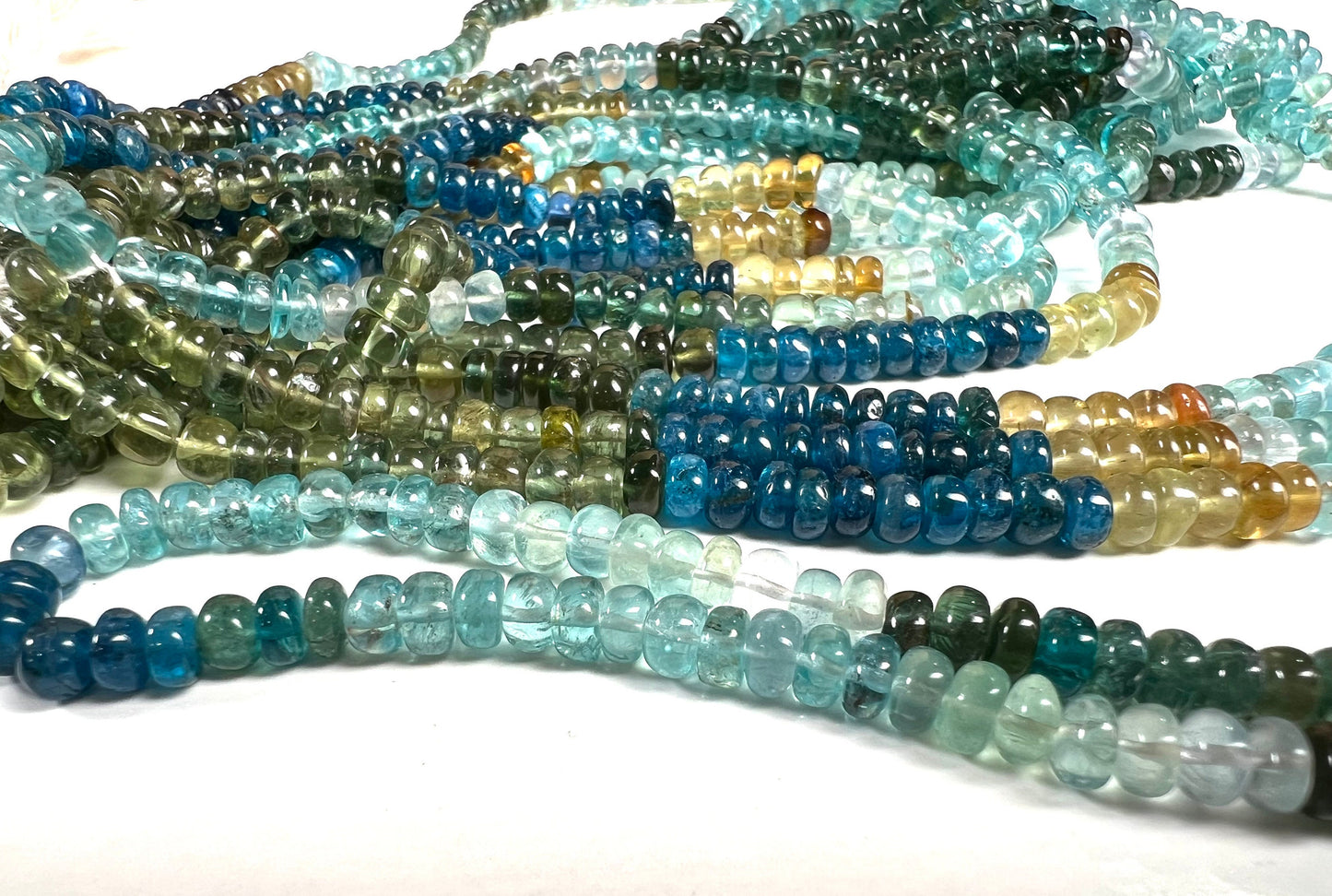 Natural Apatite blue green shaded 4.5-5mm smooth roundel beads for jewelry making roundel beads 8",16" strand