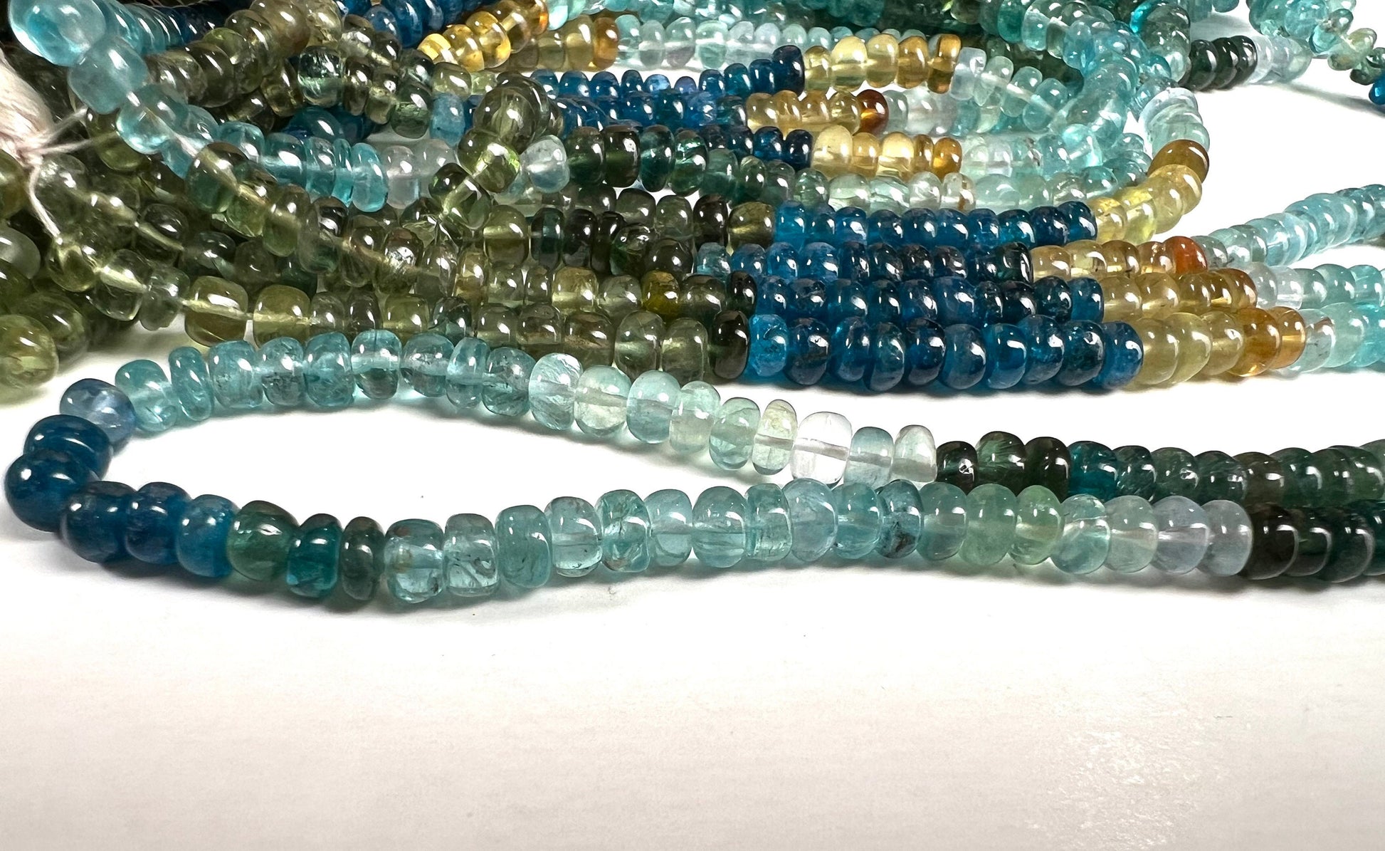 Natural Apatite blue green shaded 4.5-5mm smooth roundel beads for jewelry making roundel beads 8",16" strand