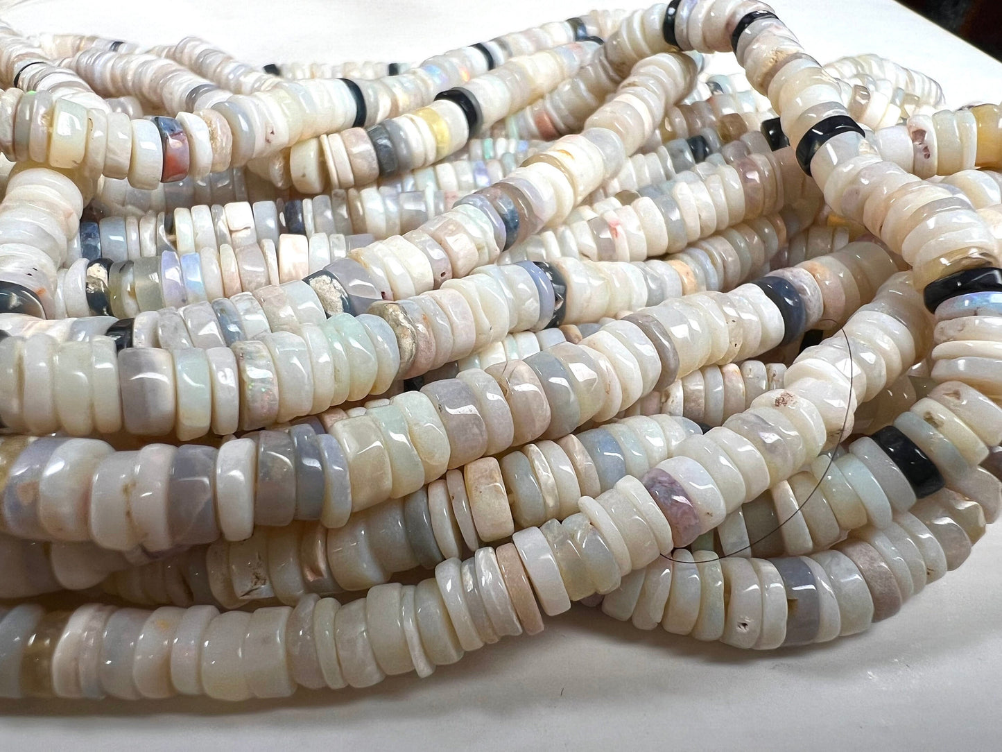 Natural Australian Opal 6-6.5mm Smooth heishi tyre Roundel Jewelry Making Gemstone Beads 7" , 14" Strand