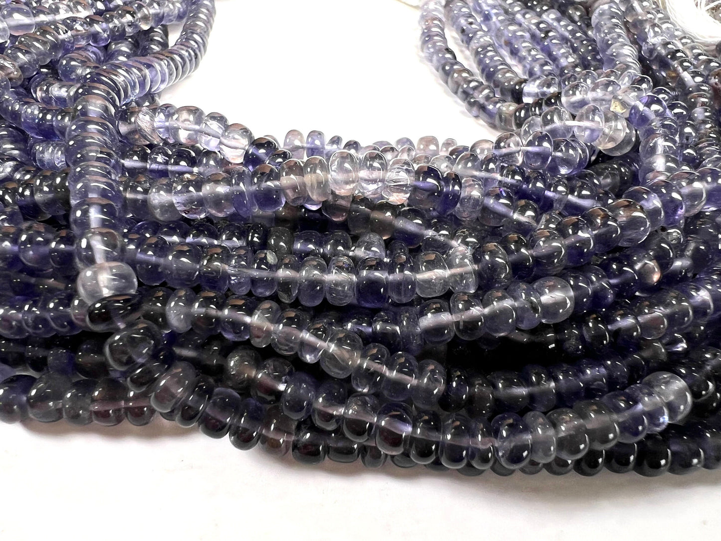 Iolite Blue shaded water Sapphire 5mm smooth Roundel AAA quality Necklace in 925 Sterling Silver gift