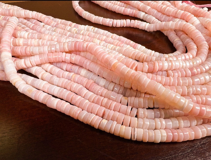 Pink Opal Heishi, Natural Peruvian Pink Opal Heishi Tyre shaded bead for jewelry making bead 8”, 16” strand.
