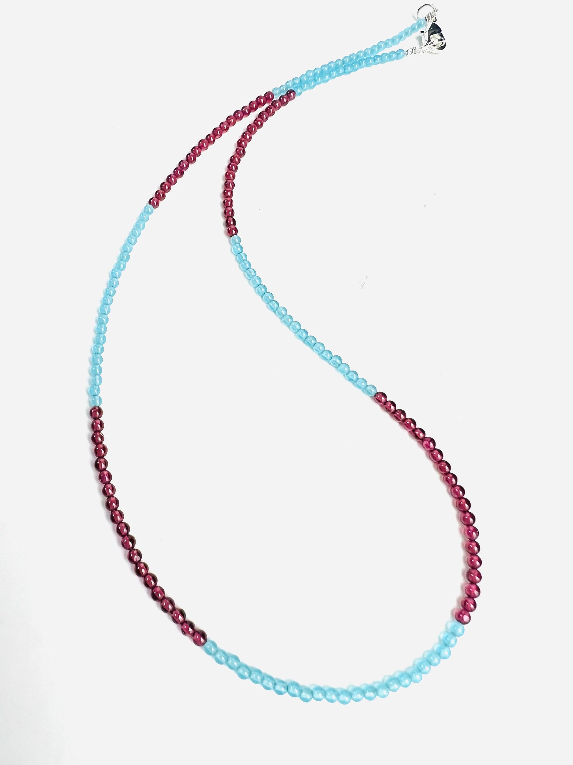 Garnet and Aquamarine 2.5mm smooth round necklace. Chocker layering minimalist gift January and March birthstone