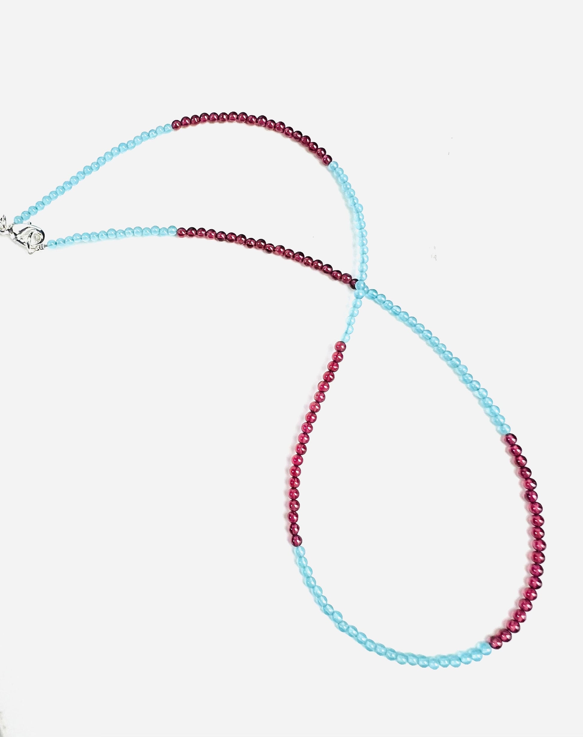 Garnet and Aquamarine 2.5mm smooth round necklace. Chocker layering minimalist gift January and March birthstone