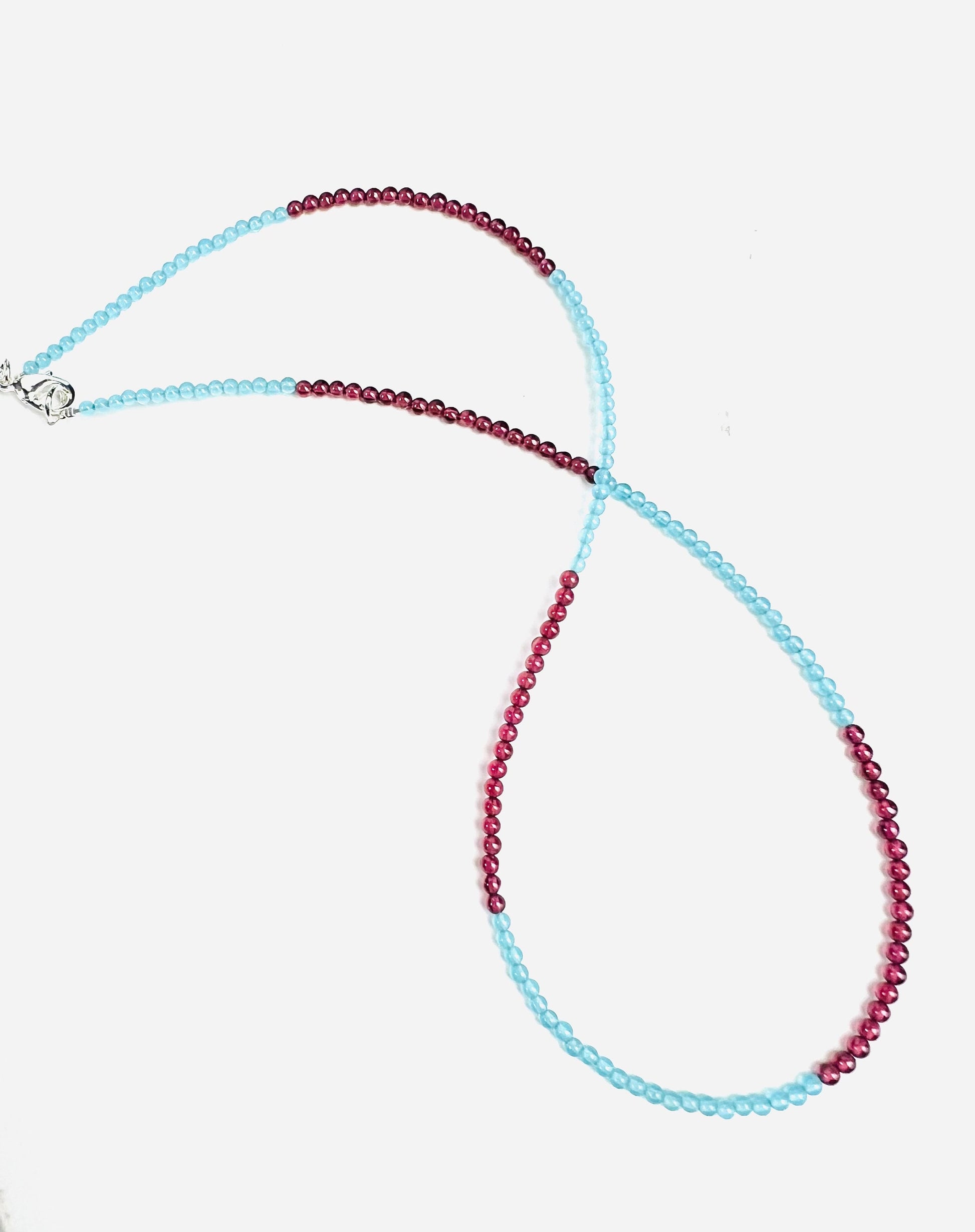 Garnet and Aquamarine 2.5mm smooth round necklace. Chocker layering minimalist gift January and March birthstone