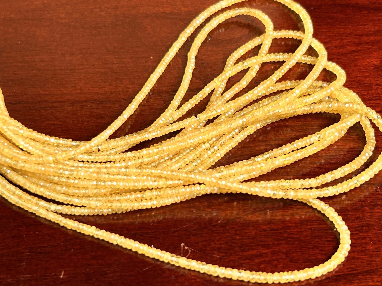 Natural yellow Sapphire Hand cut Faceted 2.5-3mm Rondelle precious Gemstone Beads 6”,12” Strand