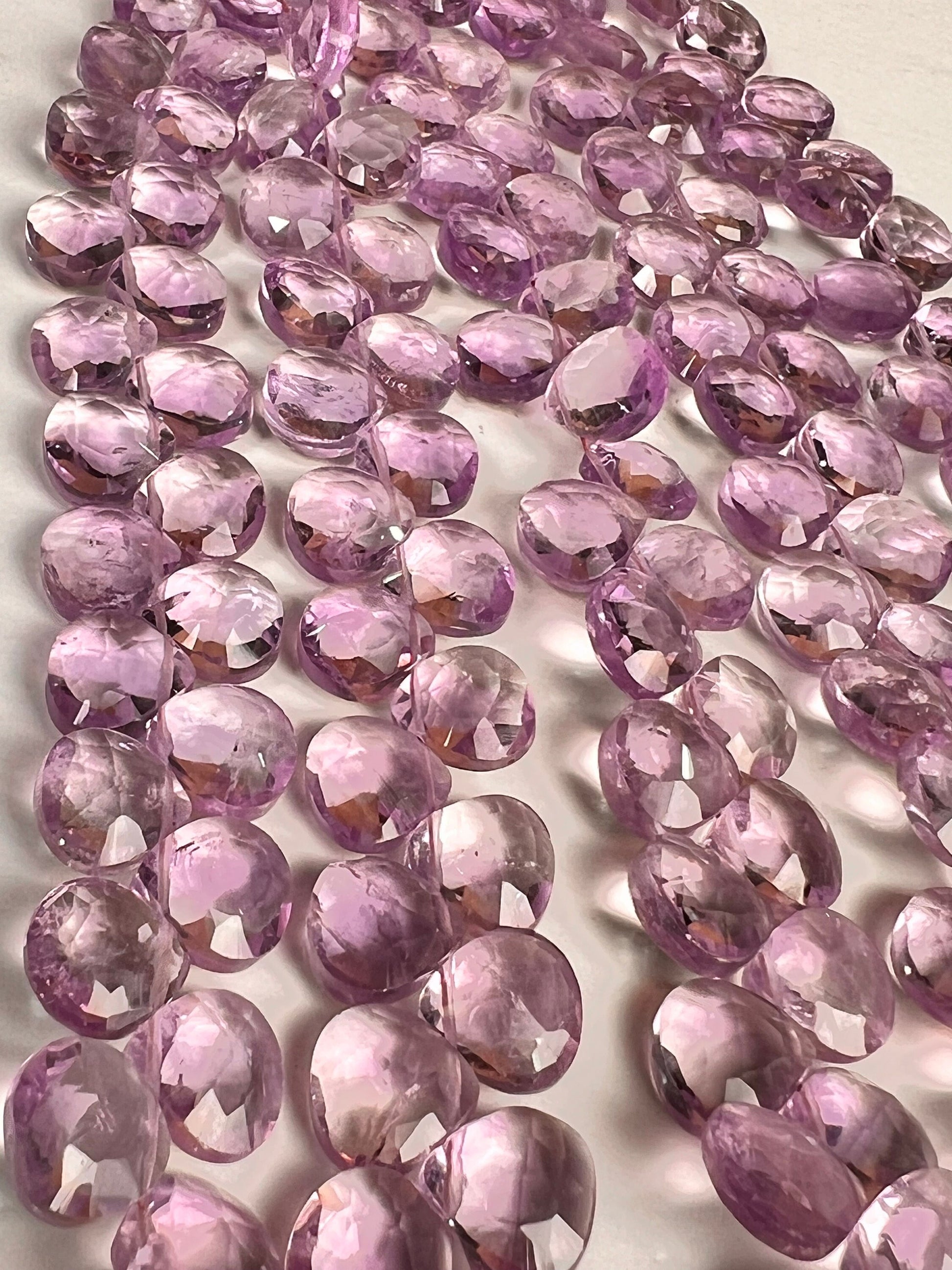 Natural Pink Amethyst Faceted heart drop 8.5-9mm icy lavender pink for Jewelry Making Gemstone Beads . 10, 20, 30 pcs