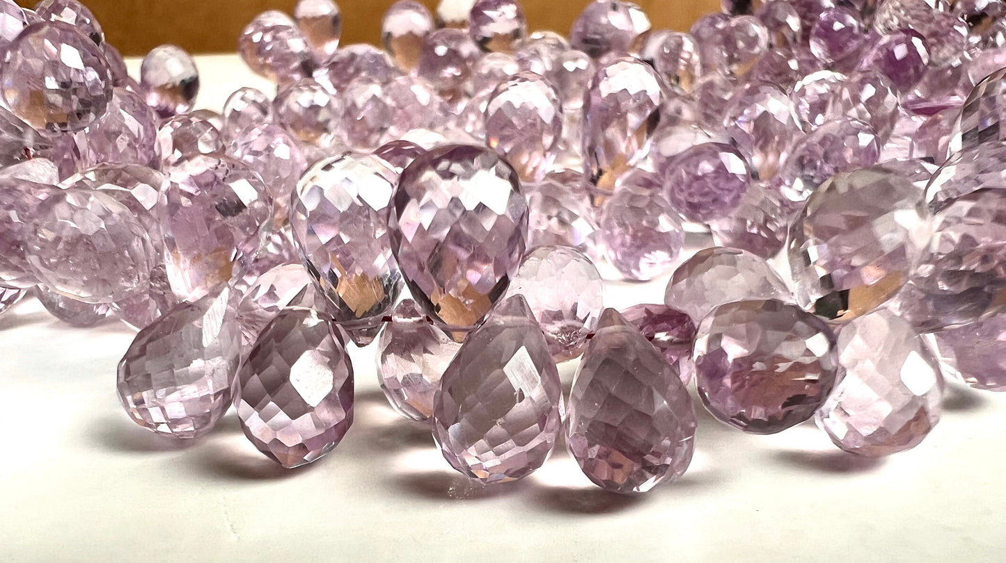 Natural Pink Amethyst Faceted tear drop 6.5x10-8.5x13.5-14mm icy lavender pink for Jewelry Making Gemstone Beads10, 20, 30 pcs