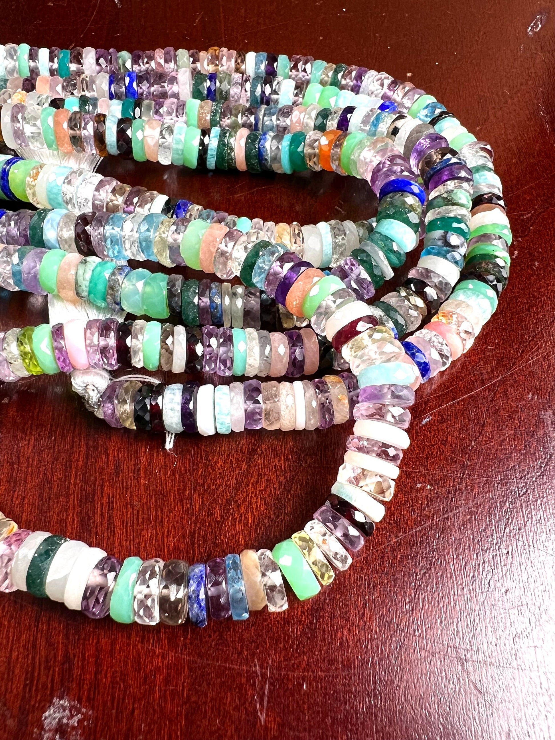 Multi Gemstone Disco Faceted heishi tyre wheel shape roundel. AAA High quality beautiful Natural gemstones jewelry making 4”,8” strand.