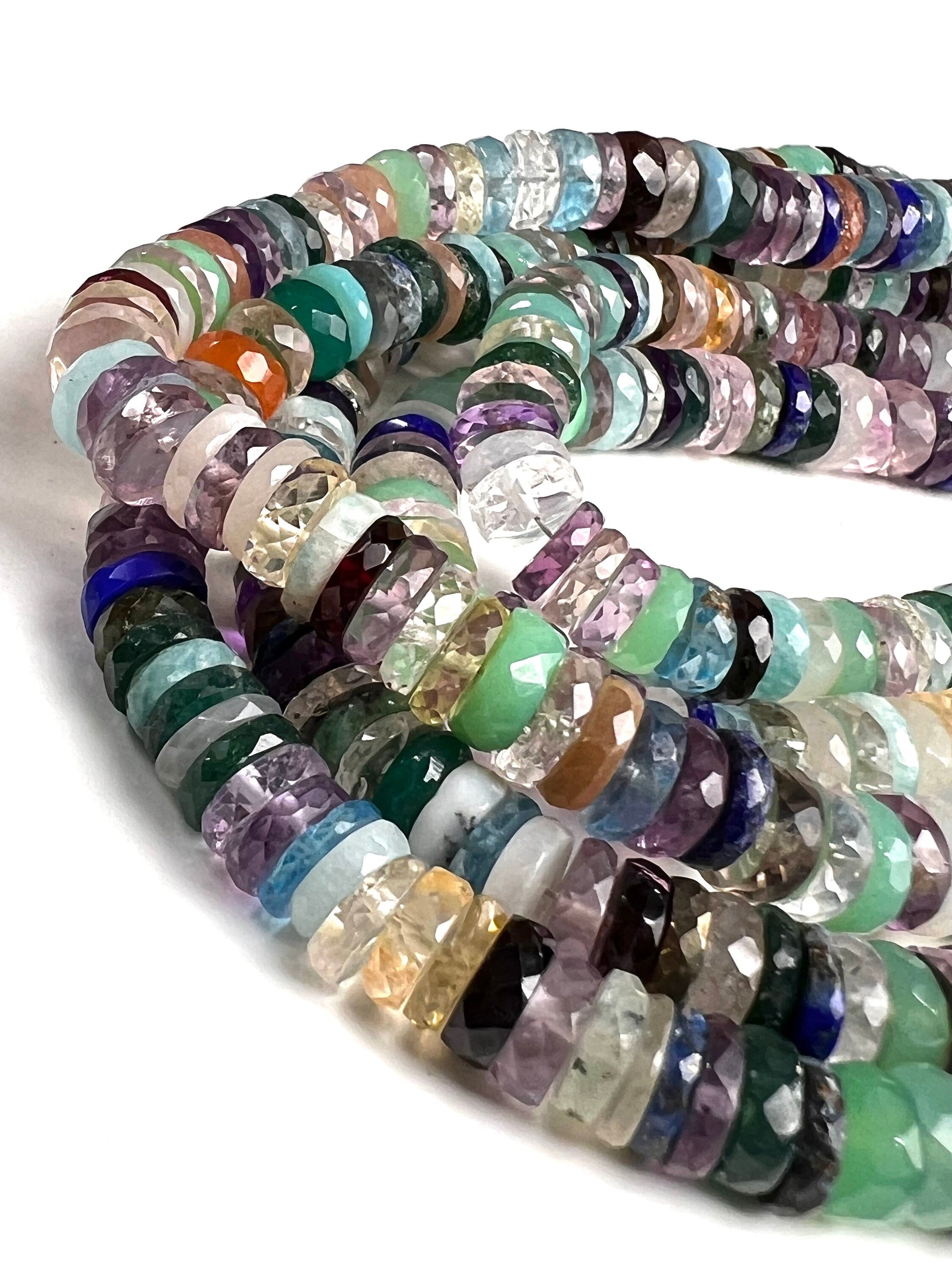 Multi Gemstone Disco Faceted heishi tyre wheel shape roundel. AAA High quality beautiful Natural gemstones jewelry making 4”,8” strand.