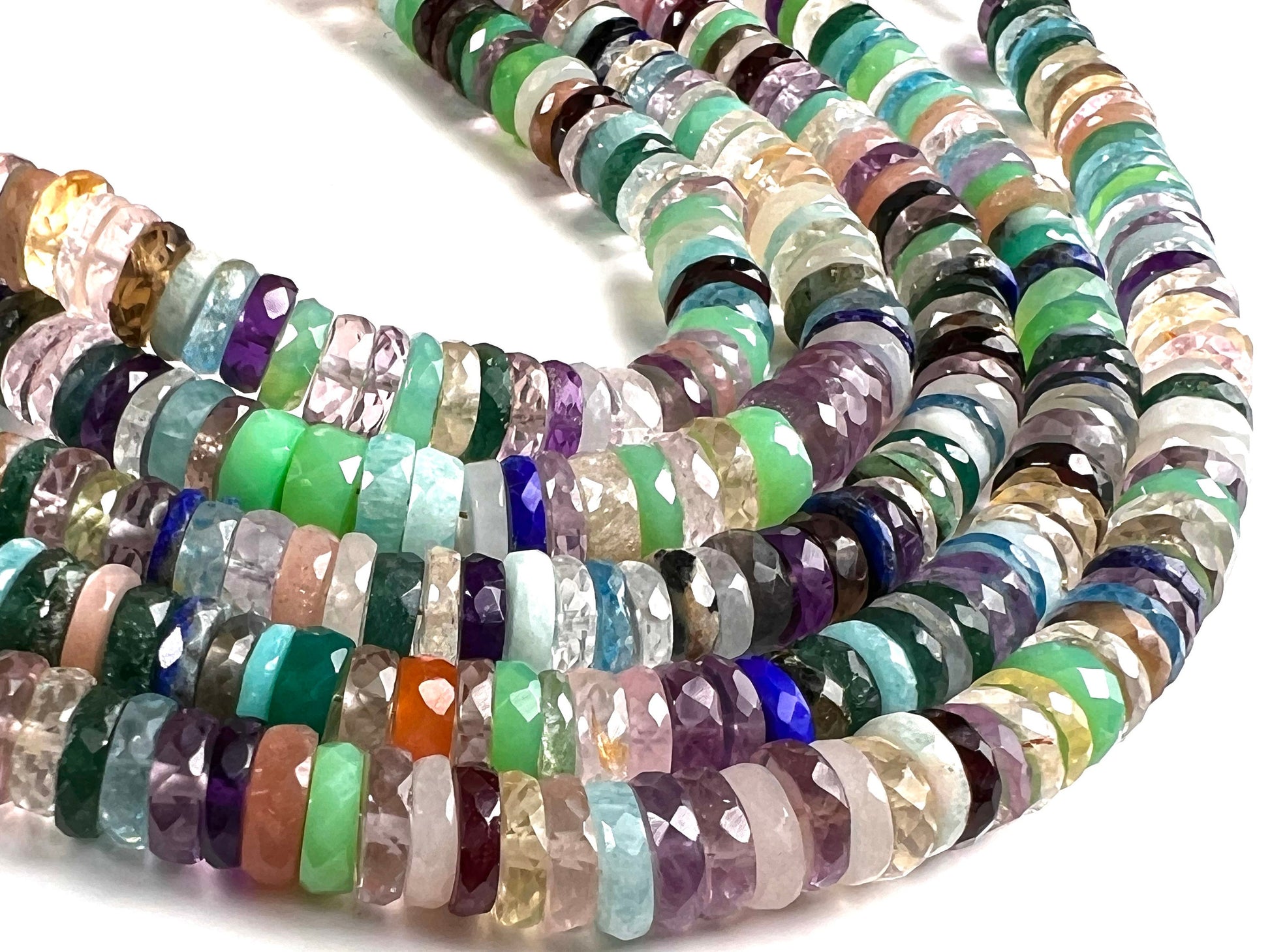 Multi Gemstone Disco Faceted heishi tyre wheel shape roundel. AAA High quality beautiful Natural gemstones jewelry making 4”,8” strand.