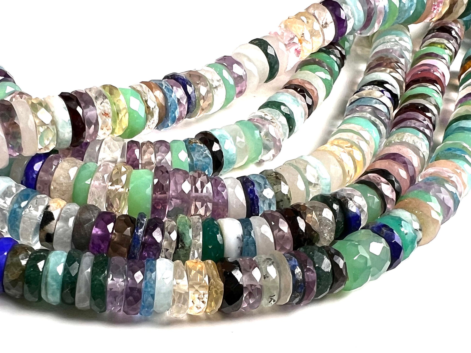 Multi Gemstone Disco Faceted heishi tyre wheel shape roundel. AAA High quality beautiful Natural gemstones jewelry making 4”,8” strand.