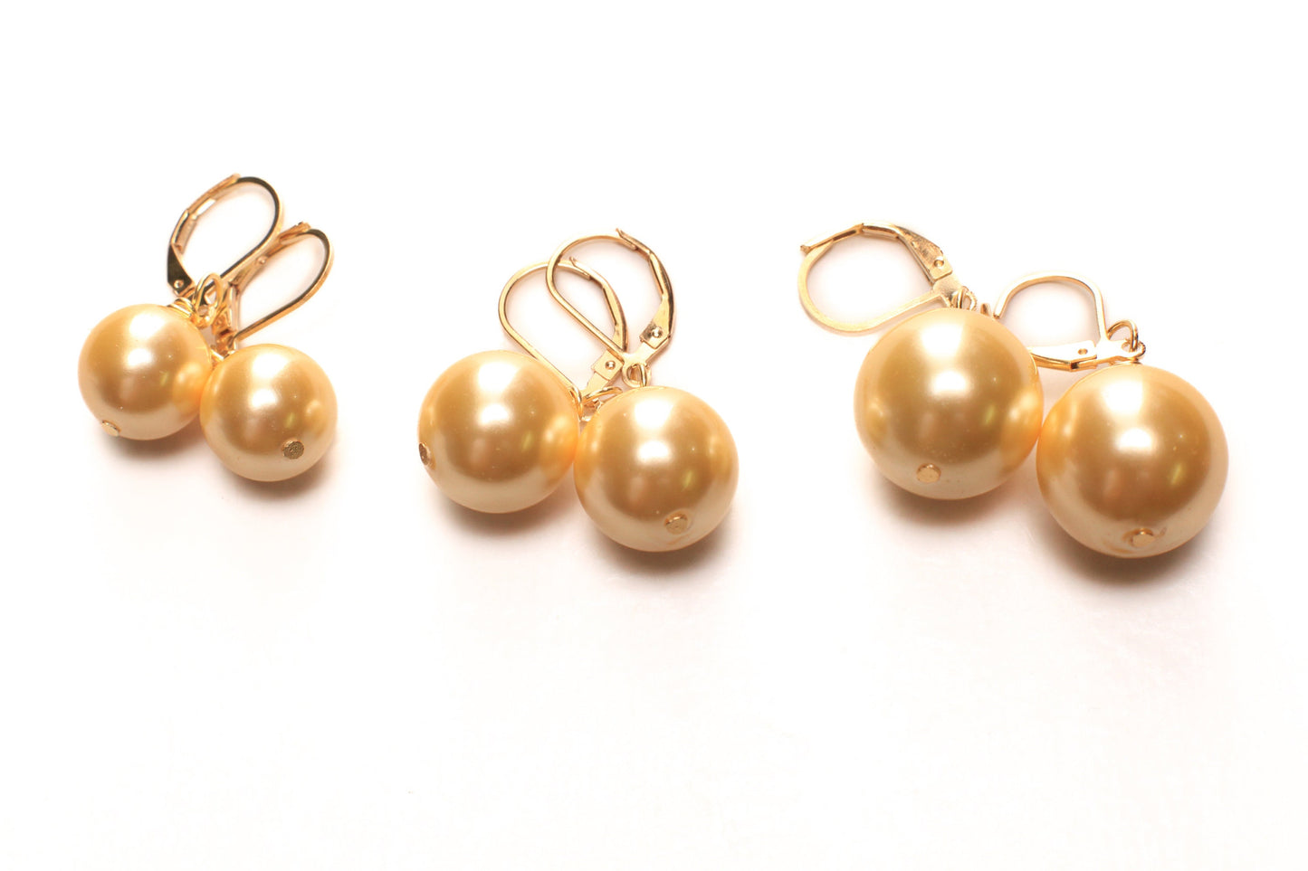 Golden Yellow South Sea Shell Pearl 12,14,16mm Large High Luster in Gold Plated or 18k Gold Vermeil Leverback Earrings, Bridal, Gift for Her