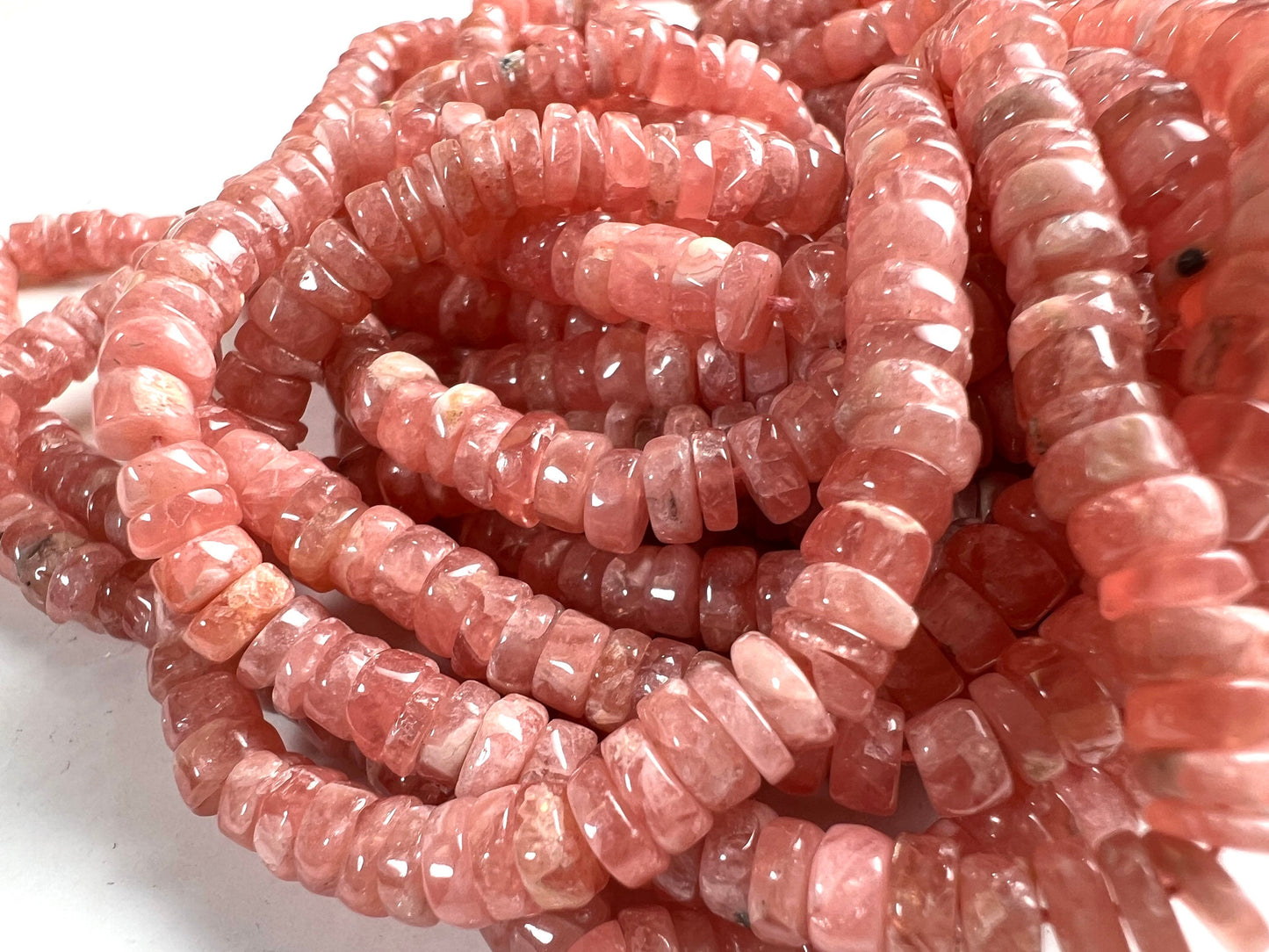 Argentina Rhodochrosite smooth heishi Roundel, Natural pink Rhodochrosite 5mm Rare Gemstone Beads, 4" or 8" or 16” Strand.