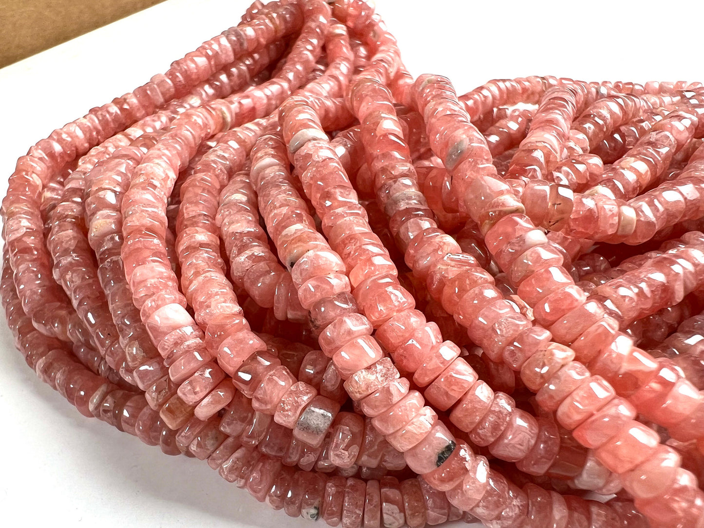 Argentina Rhodochrosite smooth heishi Roundel, Natural pink Rhodochrosite 5mm Rare Gemstone Beads, 4" or 8" or 16” Strand.